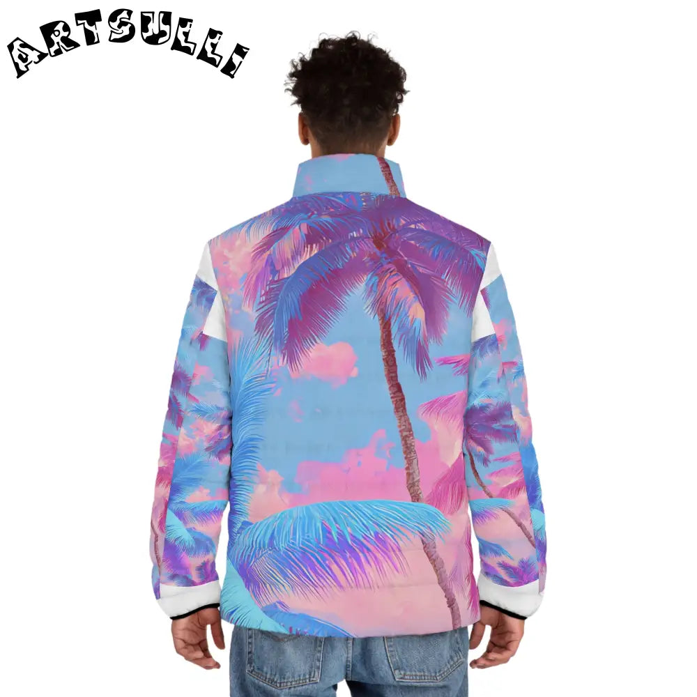 JAKKOUTTHEBXX Ethereal Pastel Palms Men’s Puffer Jacket (AOP)