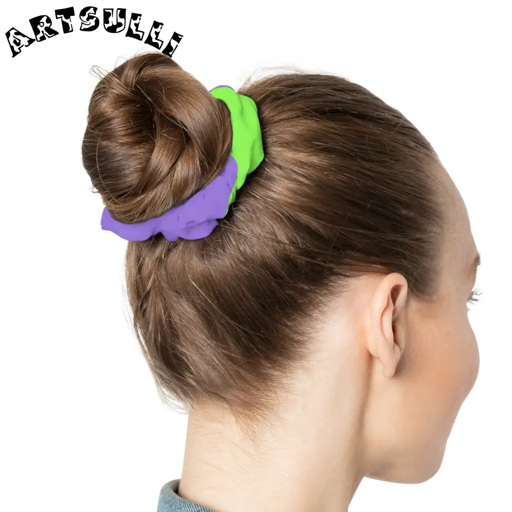 JAKKOUTTHEBXX Tyrannosaurus Print Green and Purple Scrunchie