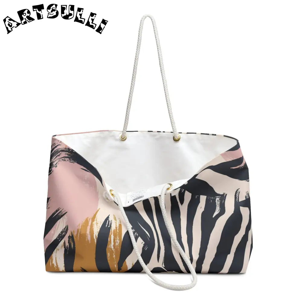 JAKKOUTTHEBXX Zebra Print Canvas Weekender Tote with Rope Handles