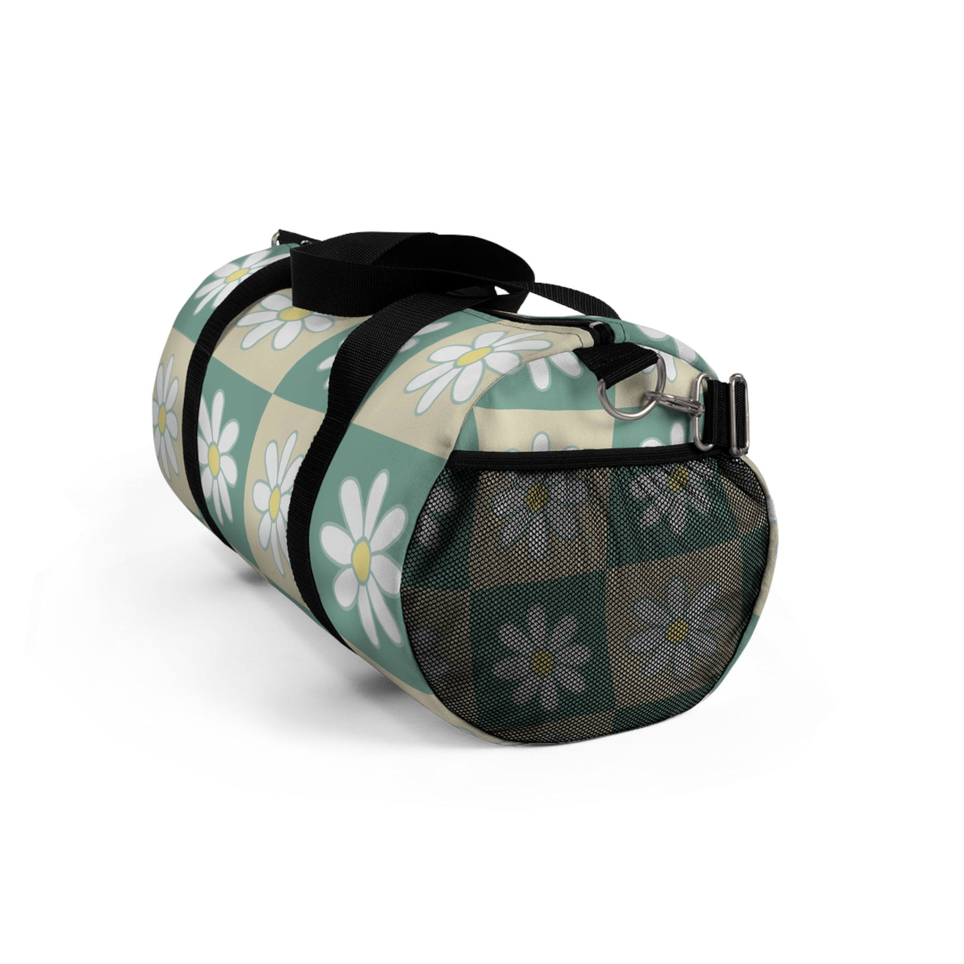 Retro Daisy Checkerboard Green and Tan Duffel Bag, Artsulli - Art is Long, Life is Short, Bags, , , , , , , 