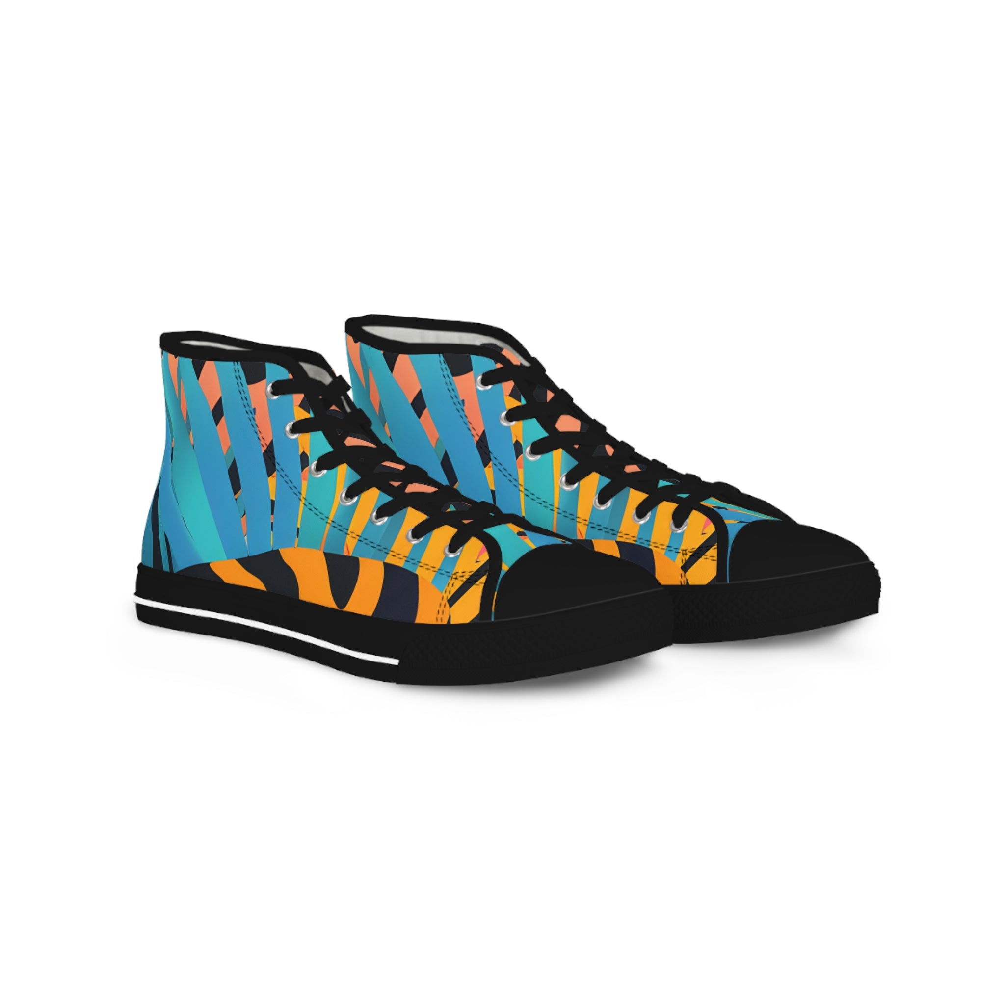 Palm Leaves x Tiger Stripes III Orange and Blue Men's High Top Sneakers, Artsulli - Art is Long, Life is Short, Shoes, Size, US 5, Color, Black sole, , , 57274064042531147452