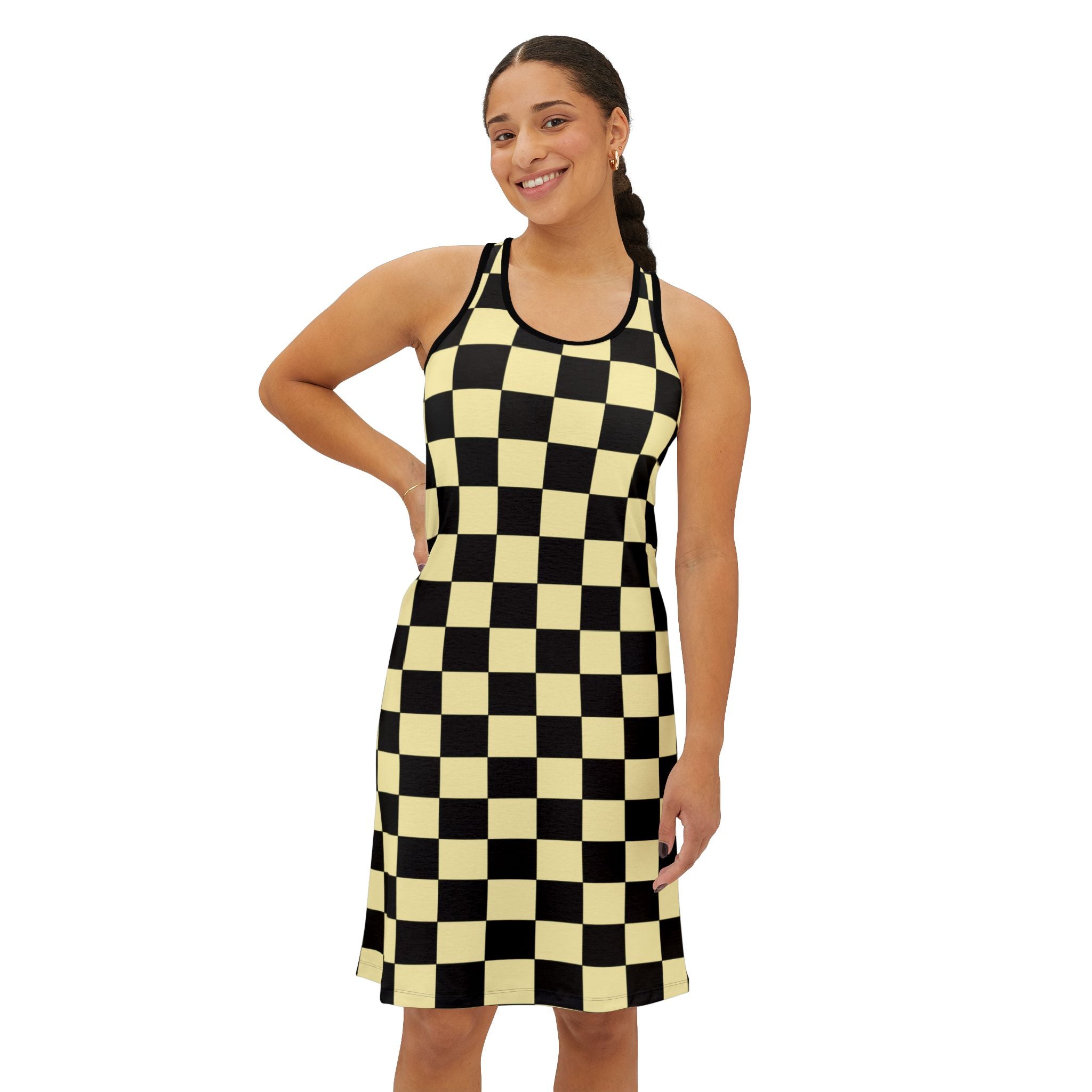 Checkerboard Black and Yellow Women's Racerback Dress (AOP), Artsulli - Art is Long, Life is Short, Tank Top, , , , , , , 