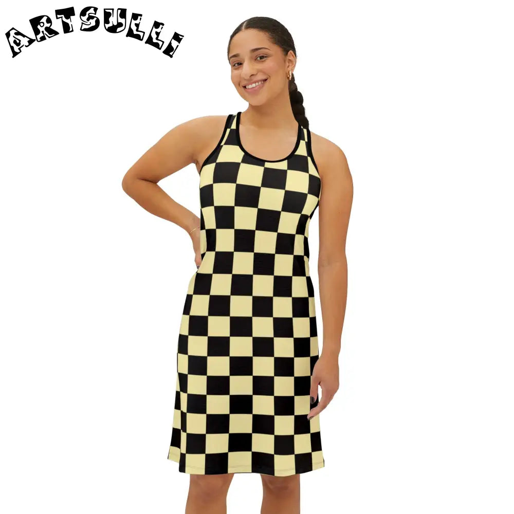 JAKKOUTTHEBXX Checkerboard Black and Yellow Women’s Racerback Dress