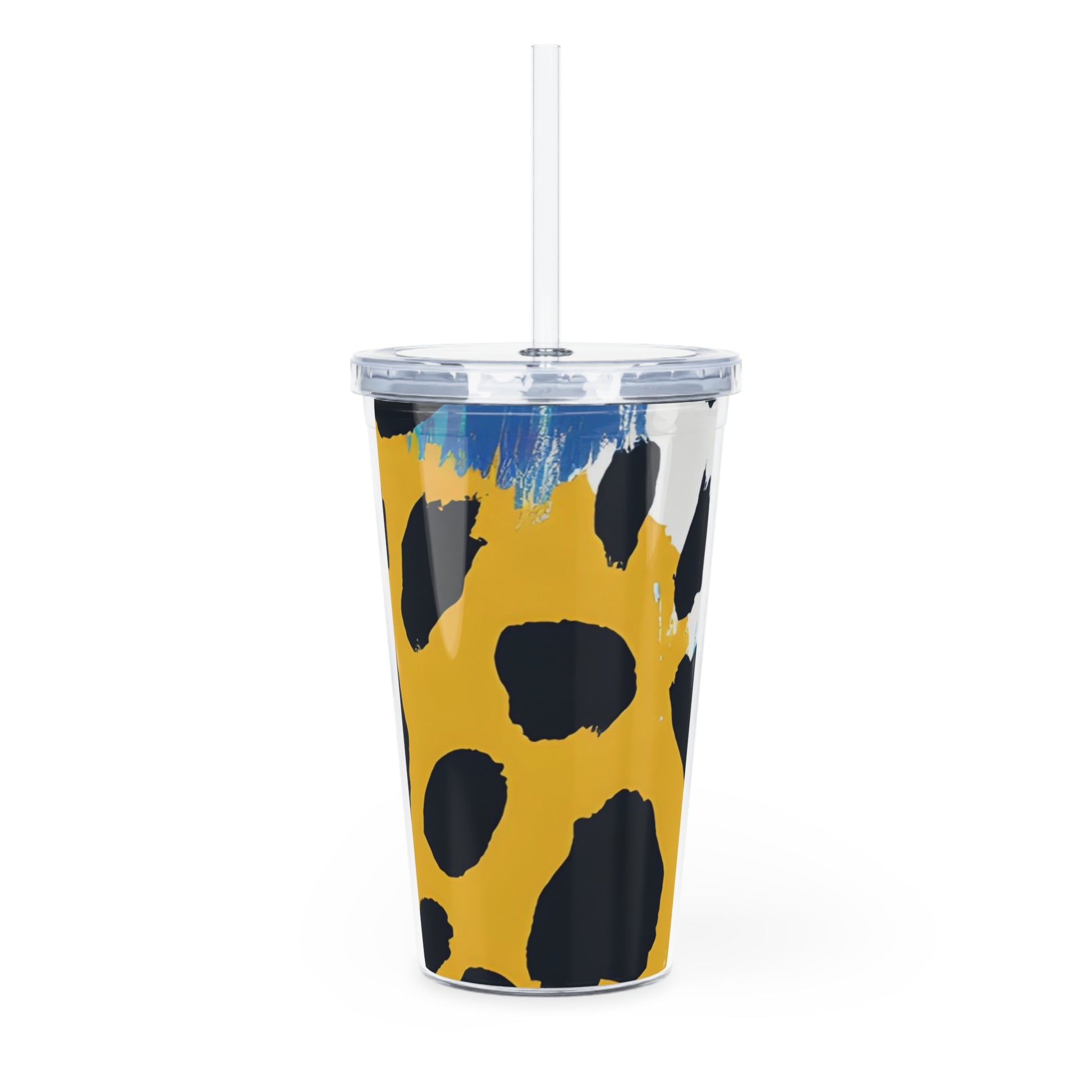 Leopard Print x Paint Brush Strokes Multi-Color Plastic Tumbler with Straw, Artsulli - Art is Long, Life is Short, Mug, , , , , , , 