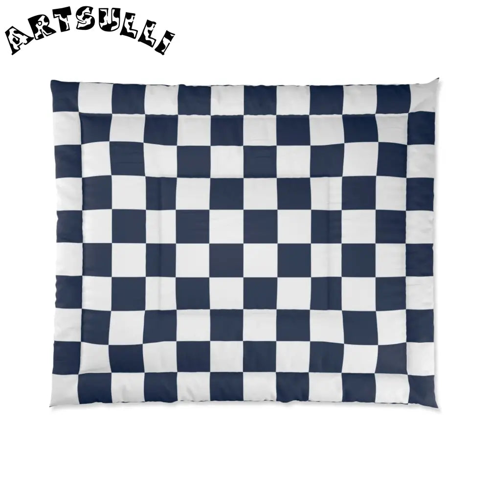 JAKKOUTTHEBXX Checkerboard White and Navy Blue Comforter