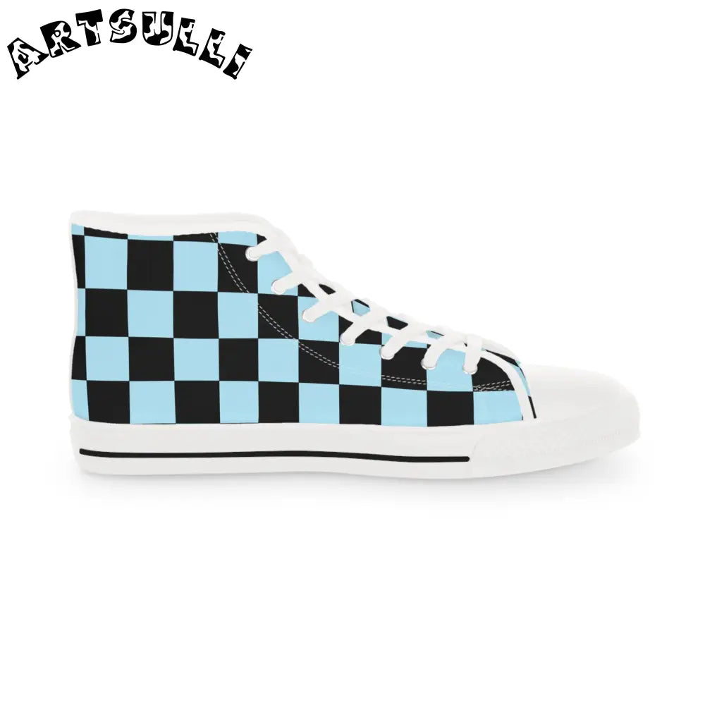 JAKKOUTTHEBXX Checkerboard Black and Blue Men’s High Top Sneakers