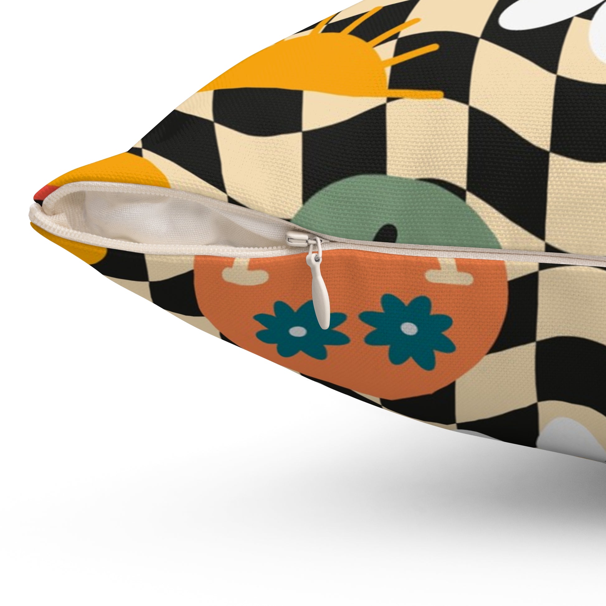 Trippy x Wavy Checkerboard x Smiley Face x Rainbow x Flowers Multi-Color Spun Polyester Square Pillow, Artsulli - Art is Long, Life is Short, Home Decor, , , , , , , 