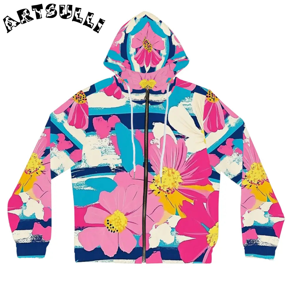JAKKOUTTHEBXX Dayglo Floral Stripes Women’s Full-Zip Hoodie (AOP)