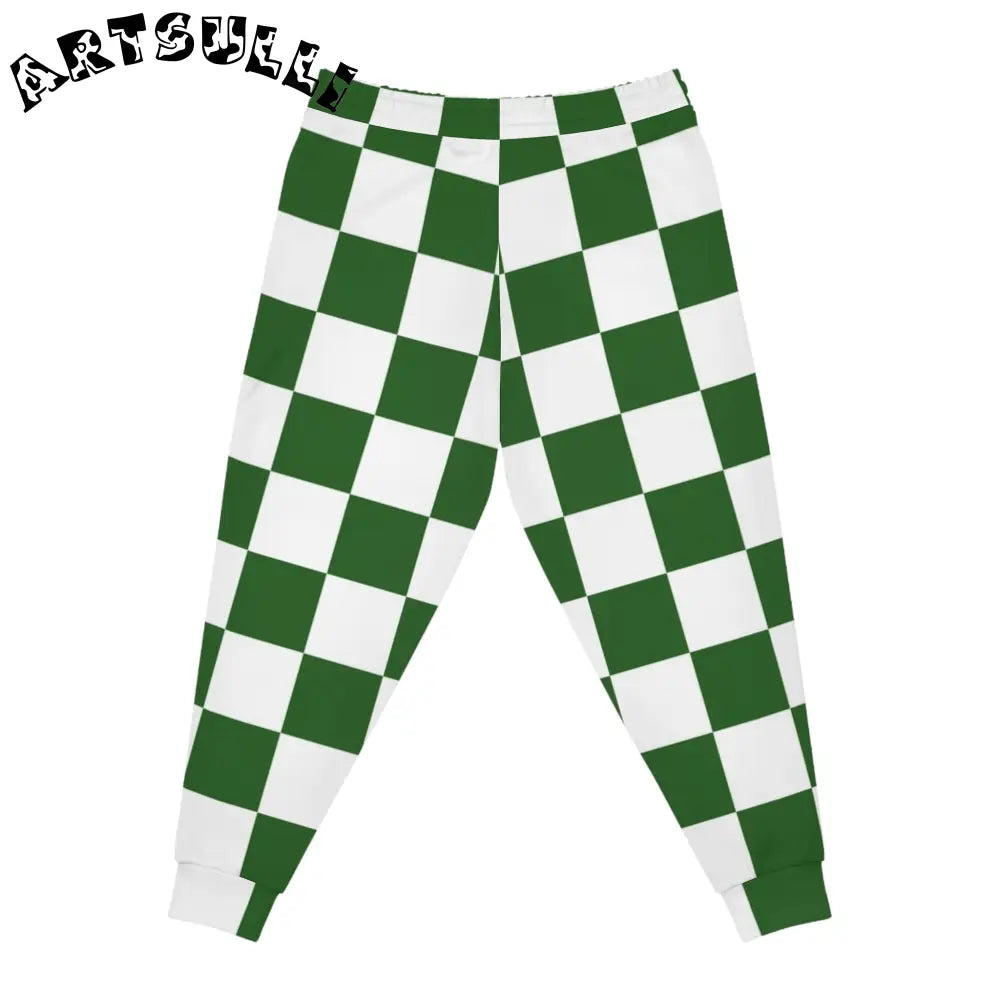 JAKKOUTTHEBXX Checkerboard White and Dark Green Athletic Joggers