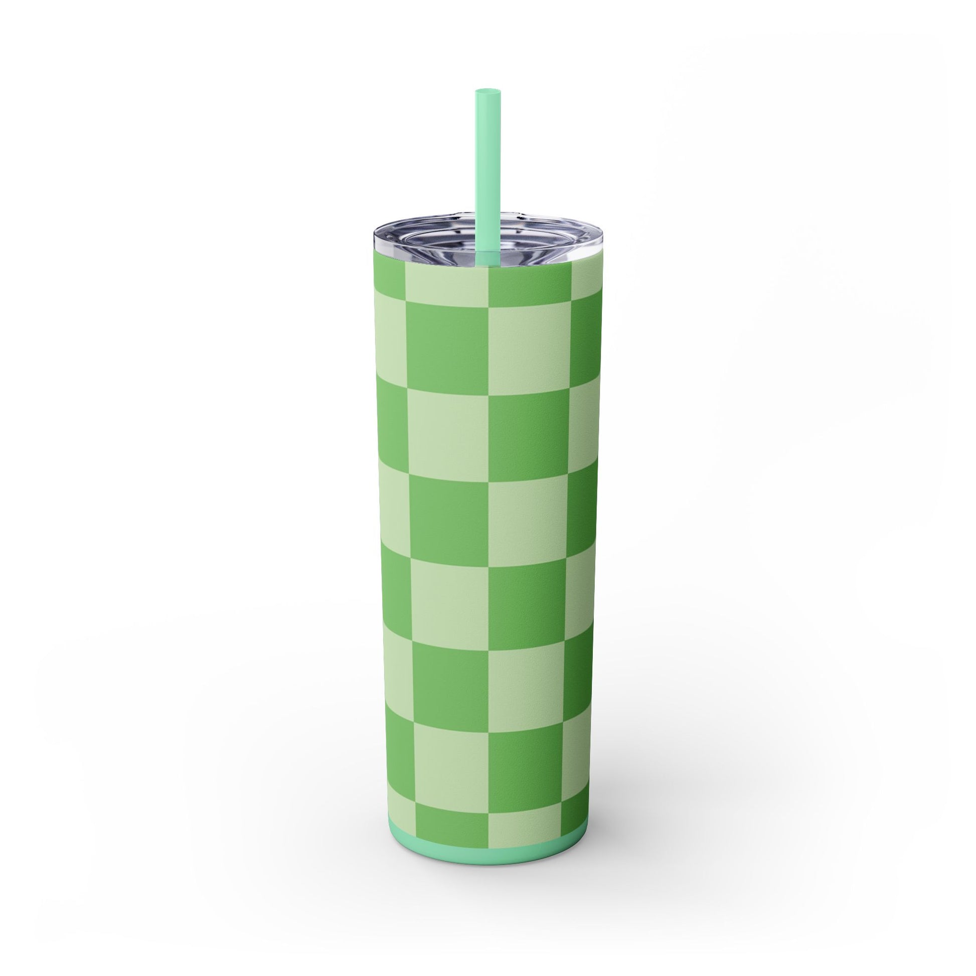Checkerboard Green Skinny Tumbler with Straw, 20oz, Artsulli - Art is Long, Life is Short, Mug, Finish, Glossy, Color, Mint, Size, 20oz, 25138418536647212807