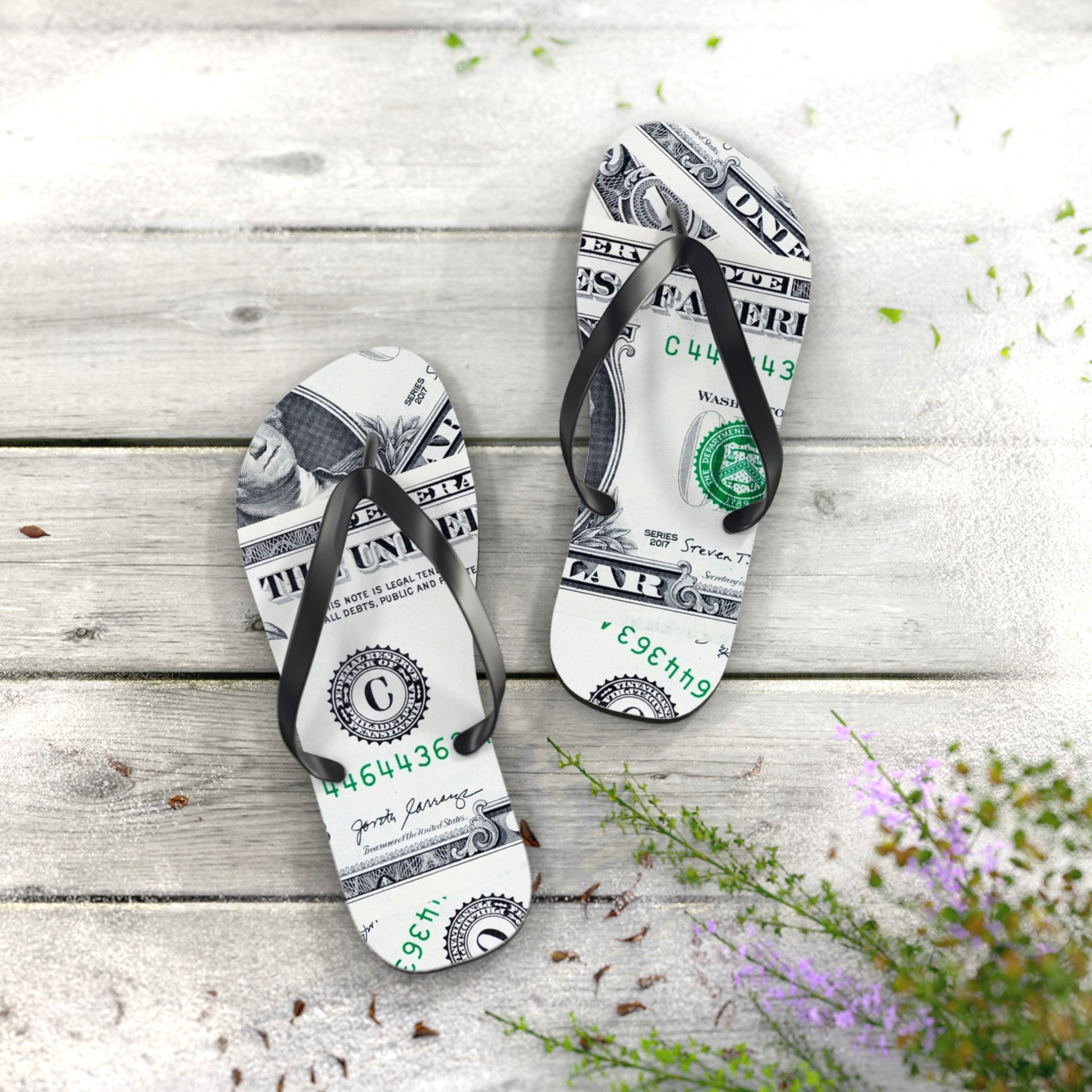 Money Collage Flip Flops, Artsulli - Art is Long, Life is Short, Shoes, , , , , , , 