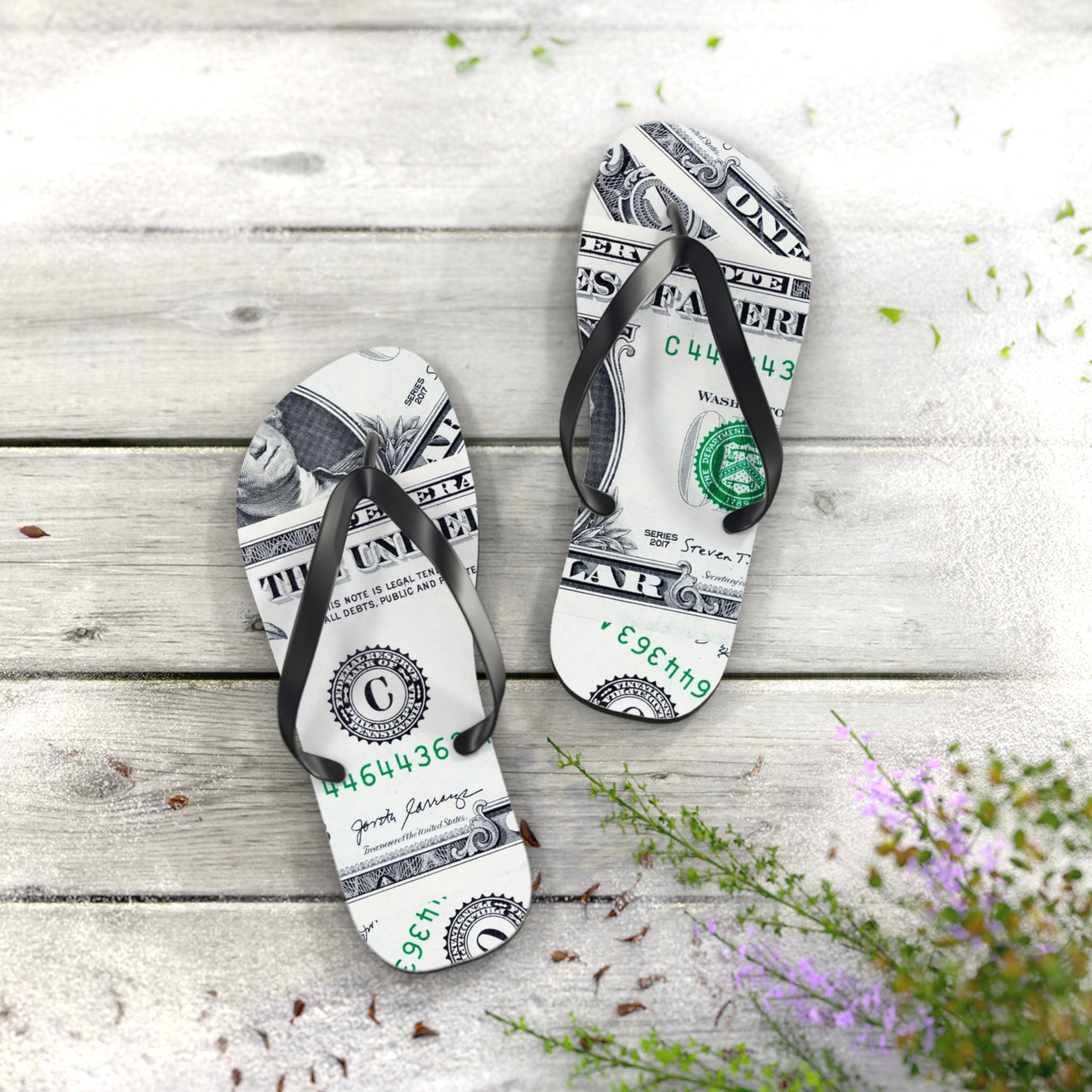 Money Collage Flip Flops, Artsulli - Art is Long, Life is Short, Shoes, , , , , , , 