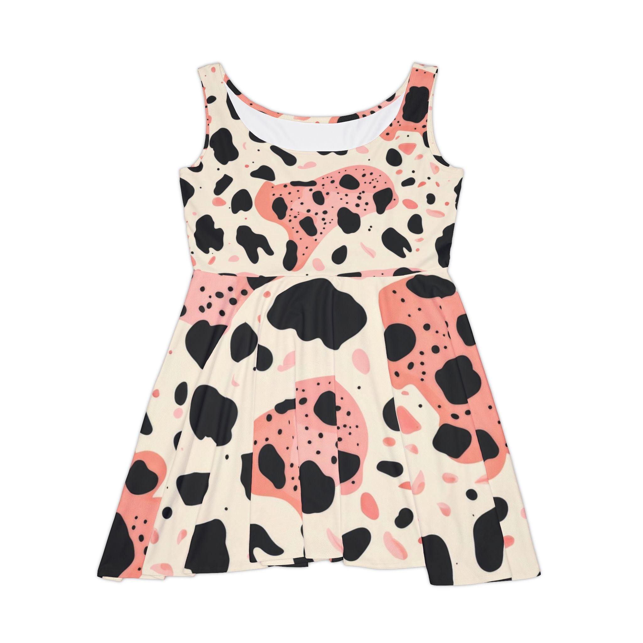 Organic Cow Print Cream and Pink Women's Skater Dress (AOP), Artsulli - Art is Long, Life is Short, All Over Prints, Size, XS, , , , , 86853285933317