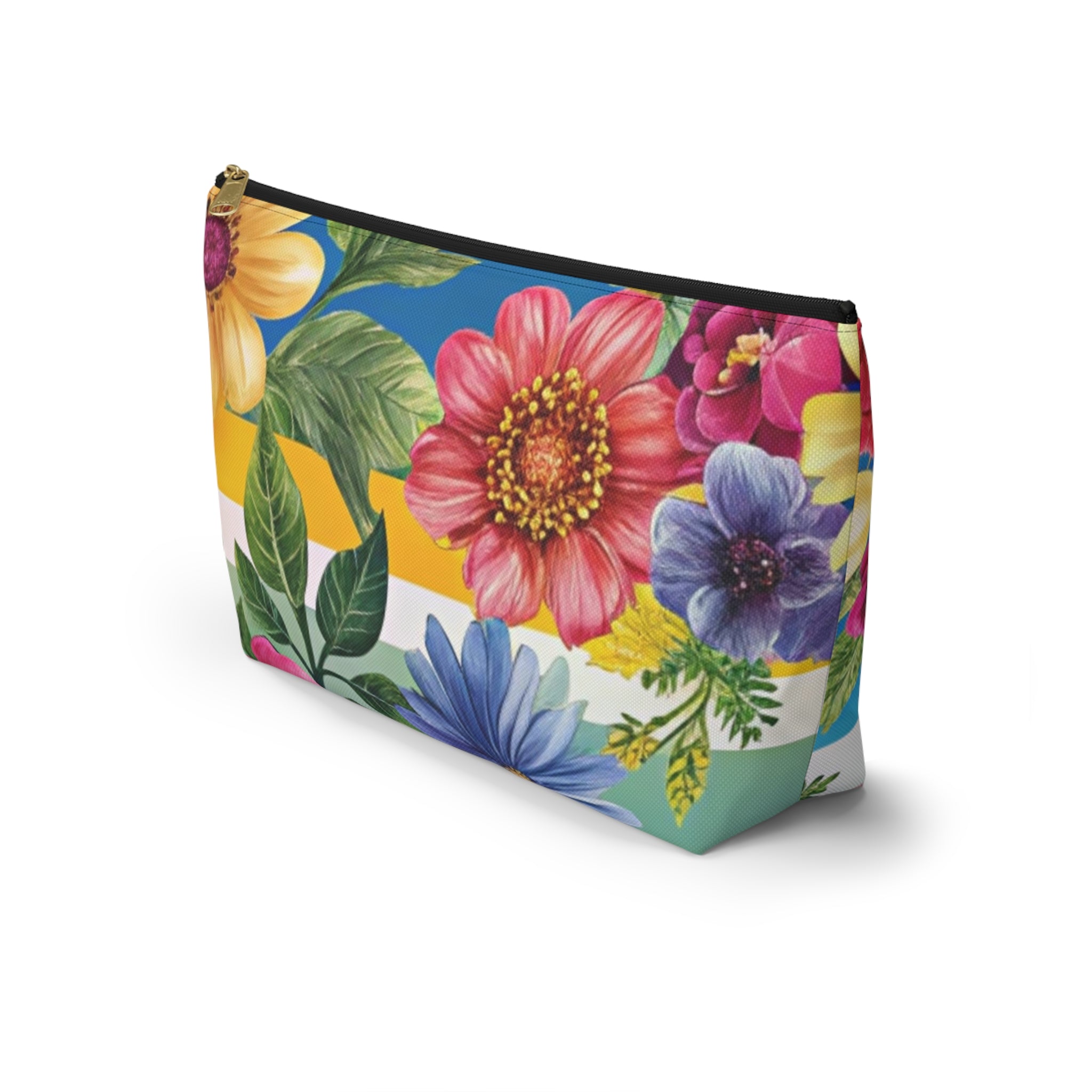 Floral Stripe 4K Accessory Pouch w T-bottom, Artsulli - Art is Long, Life is Short, Bags, , , , , , , 
