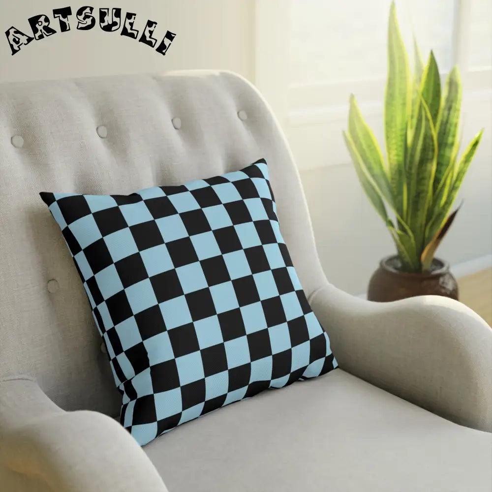 JAKKOUTTHEBXX Checkerboard Black and Blue Cushion JAKKOUTTHEBXX