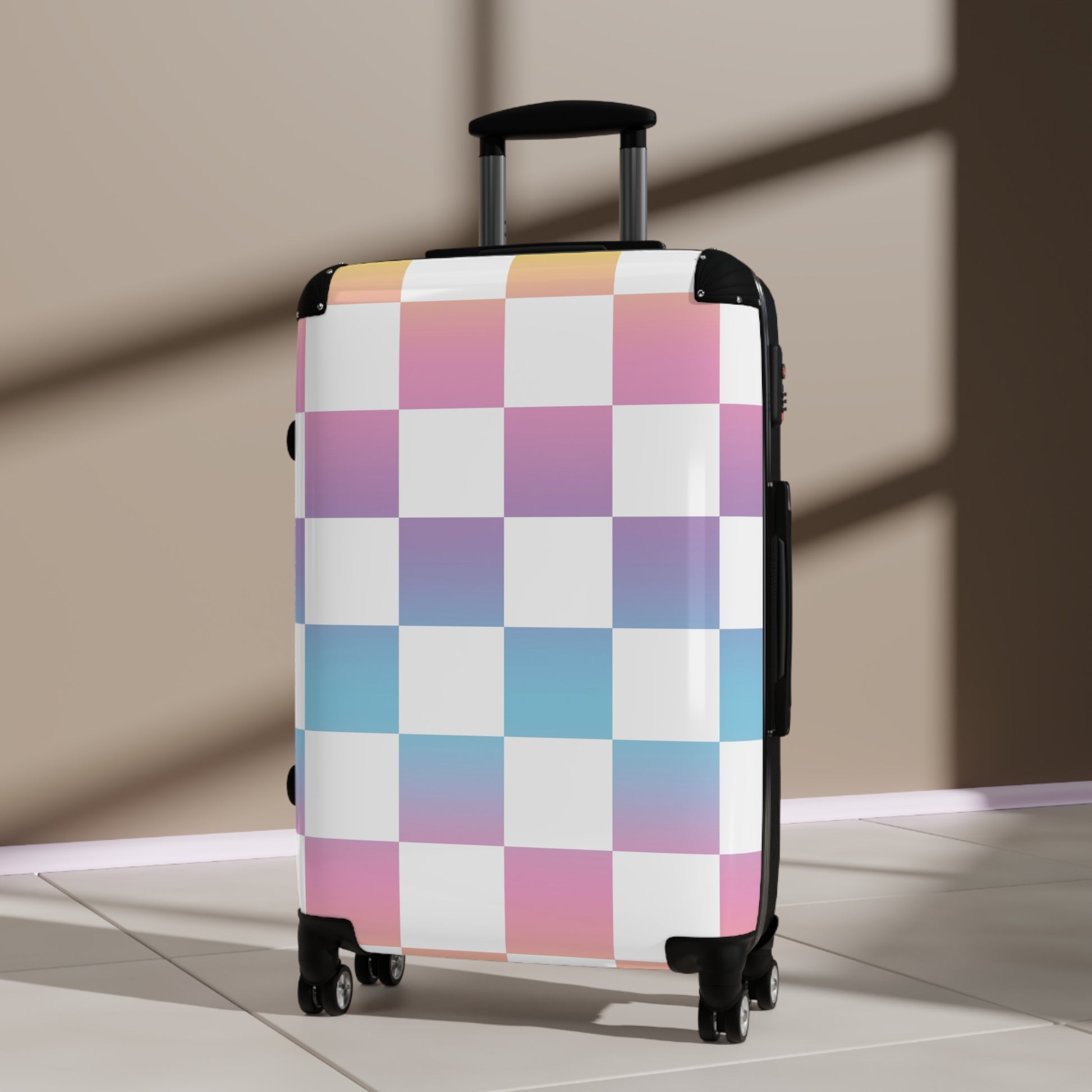Vaporwave Check Suitcase, Artsulli - Art is Long, Life is Short, Bags, , , , , , , 