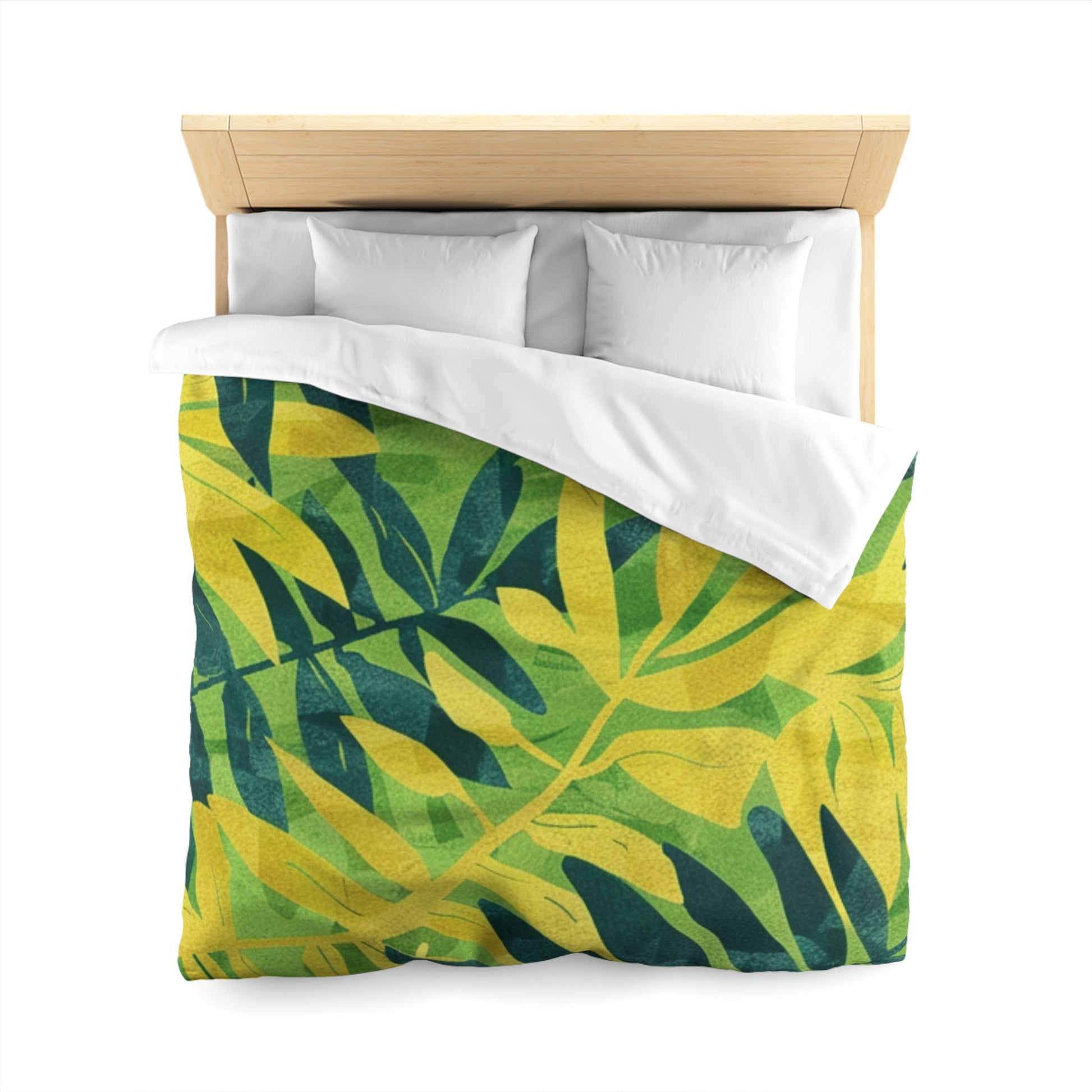 Green Leaf x Yellow Leaf x Tropical x Jungle Microfiber Duvet Cover, Artsulli - Art is Long, Life is Short, Home Decor, , , , , , , 