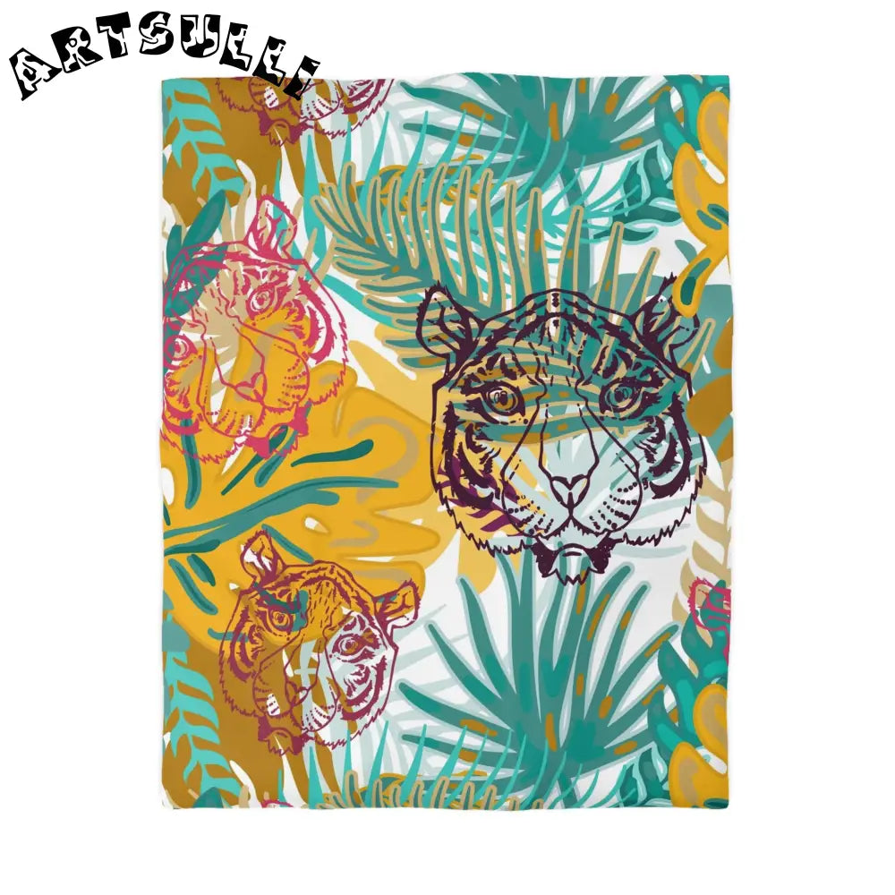 JAKKOUTTHEBXX Tropical Jungle Tigers Brown and Green Microfiber