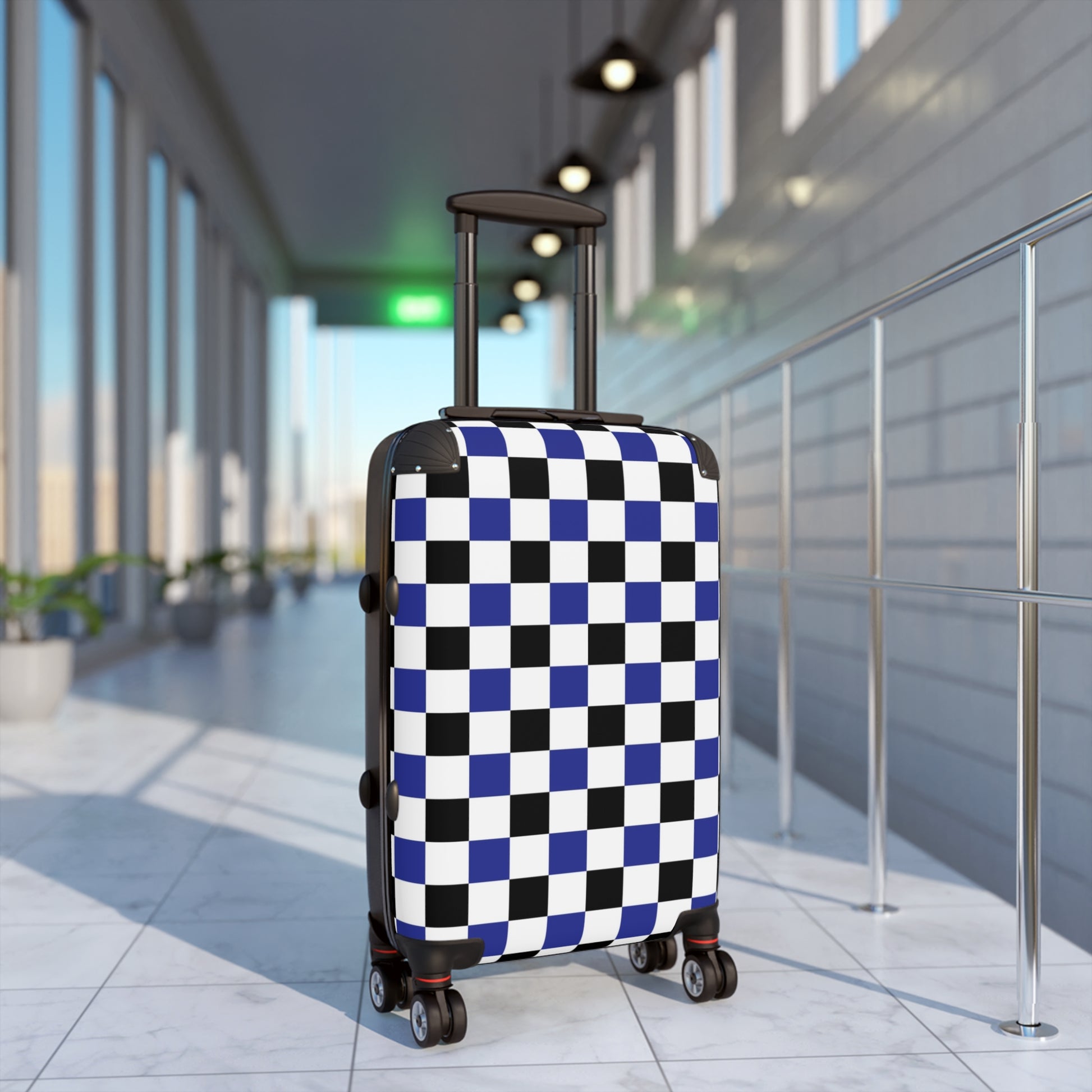 Checkerboard Blue White and Black Suitcase, Artsulli - Art is Long, Life is Short, Bags, , , , , , , 