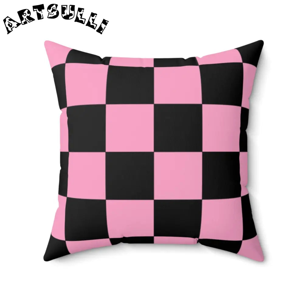 JAKKOUTTHEBXX Checkerboard Black and Pink Spun Polyester Square