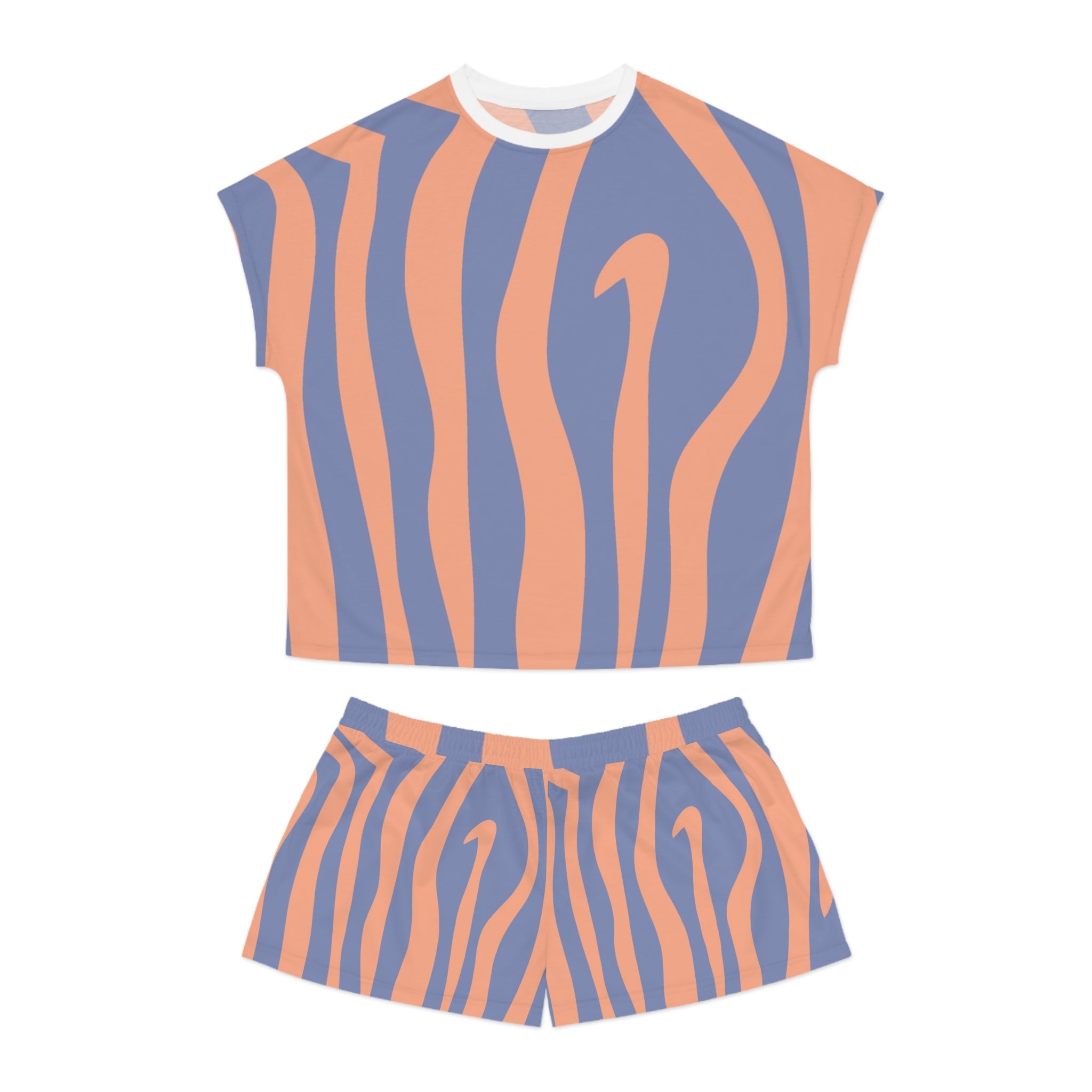 Melting Zebra Stripes Women's Short Pajama Set (AOP), Artsulli - Art is Long, Life is Short, All Over Prints, Size, S, Color, White, , , 74749935073824