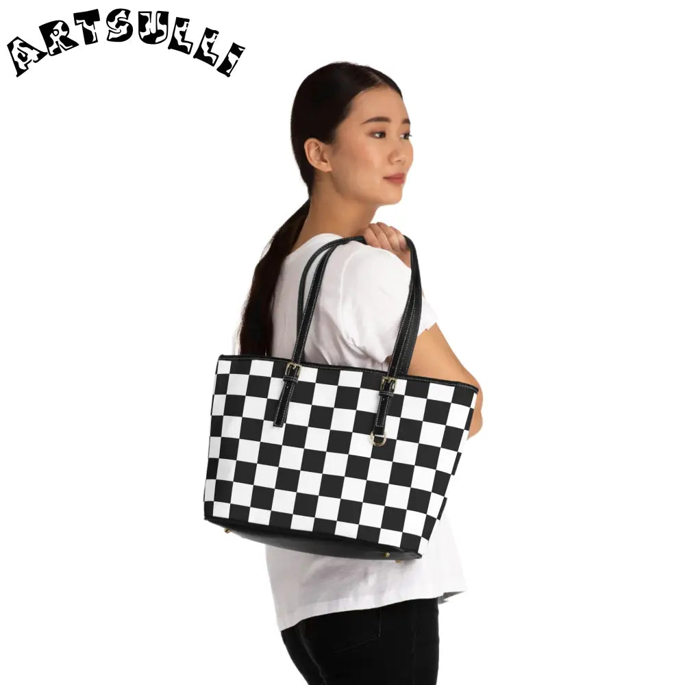 JAKKOUTTHEBXX Checkerboard White and Black PU Leather Shoulder Bag
