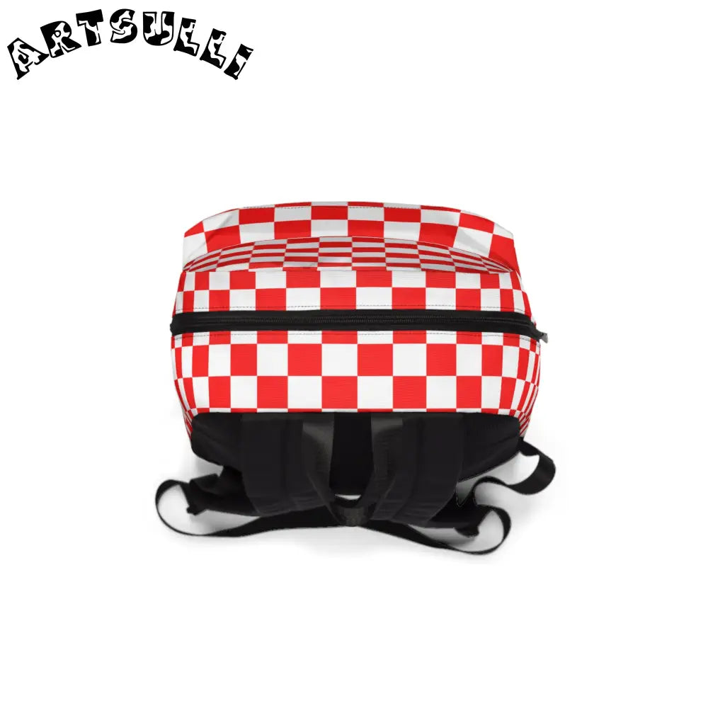 JAKKOUTTHEBXX Checkerboard Red and White Unisex Classic Backpack