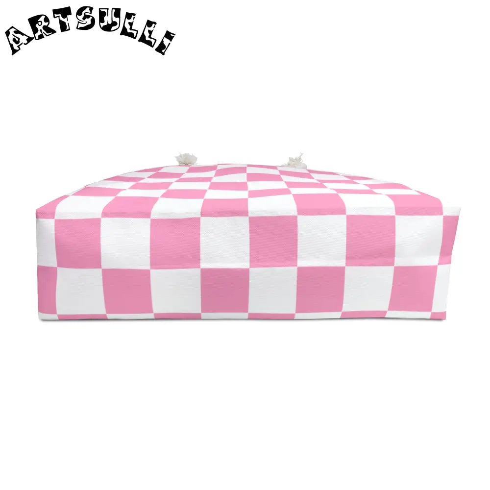 JAKKOUTTHEBXX Checkerboard Hot Pink and White Weekender Bag