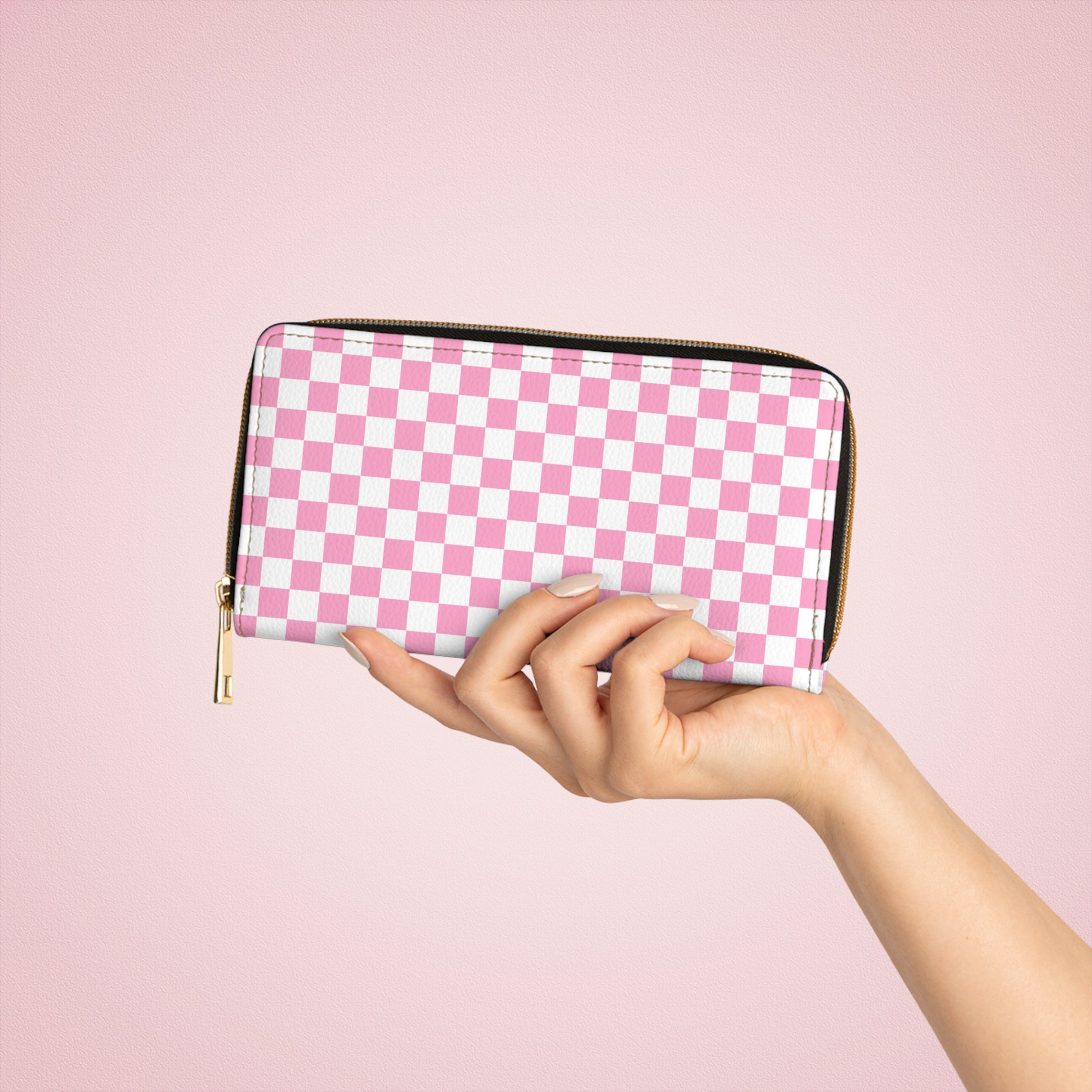 Checkerboard Hot Pink and White Zipper Wallet, Artsulli - Art is Long, Life is Short, Accessories, , , , , , , 
