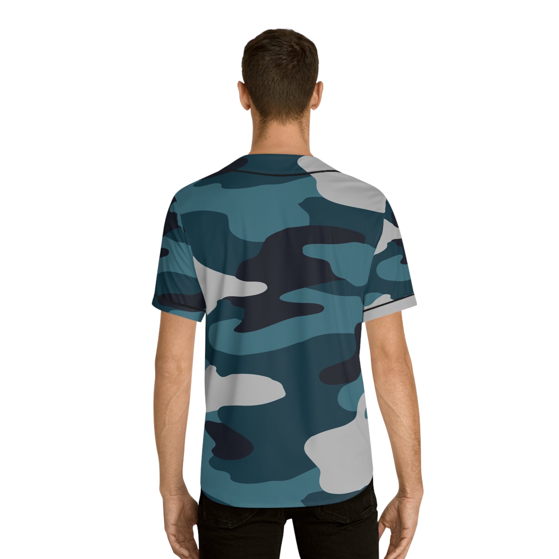 Blue Camouflage Men's Baseball Jersey (AOP), Artsulli - Art is Long, Life is Short, All Over Prints, , , , , , , 