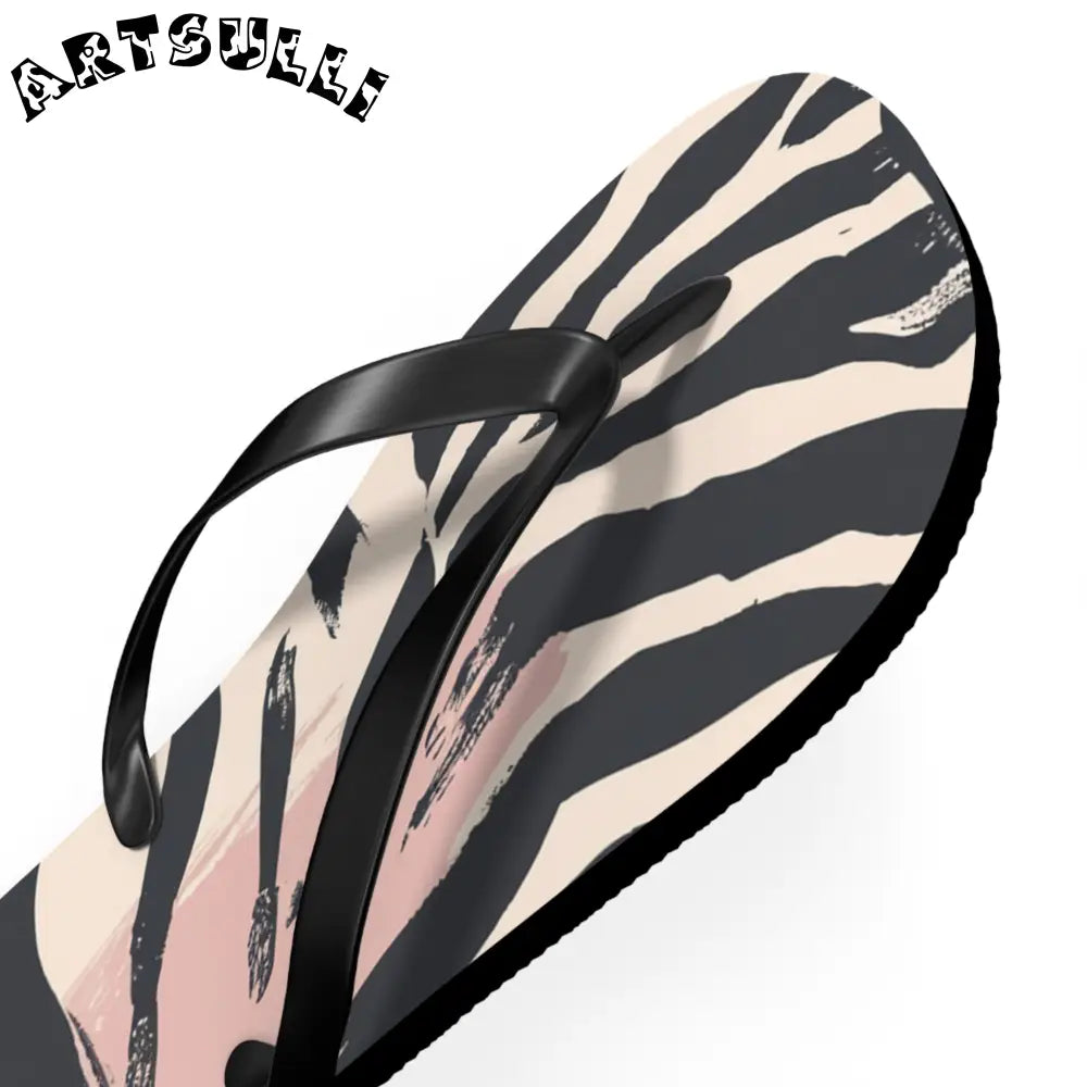 JAKKOUTTHEBXX Abstract zebra print flip flops in two color palettes