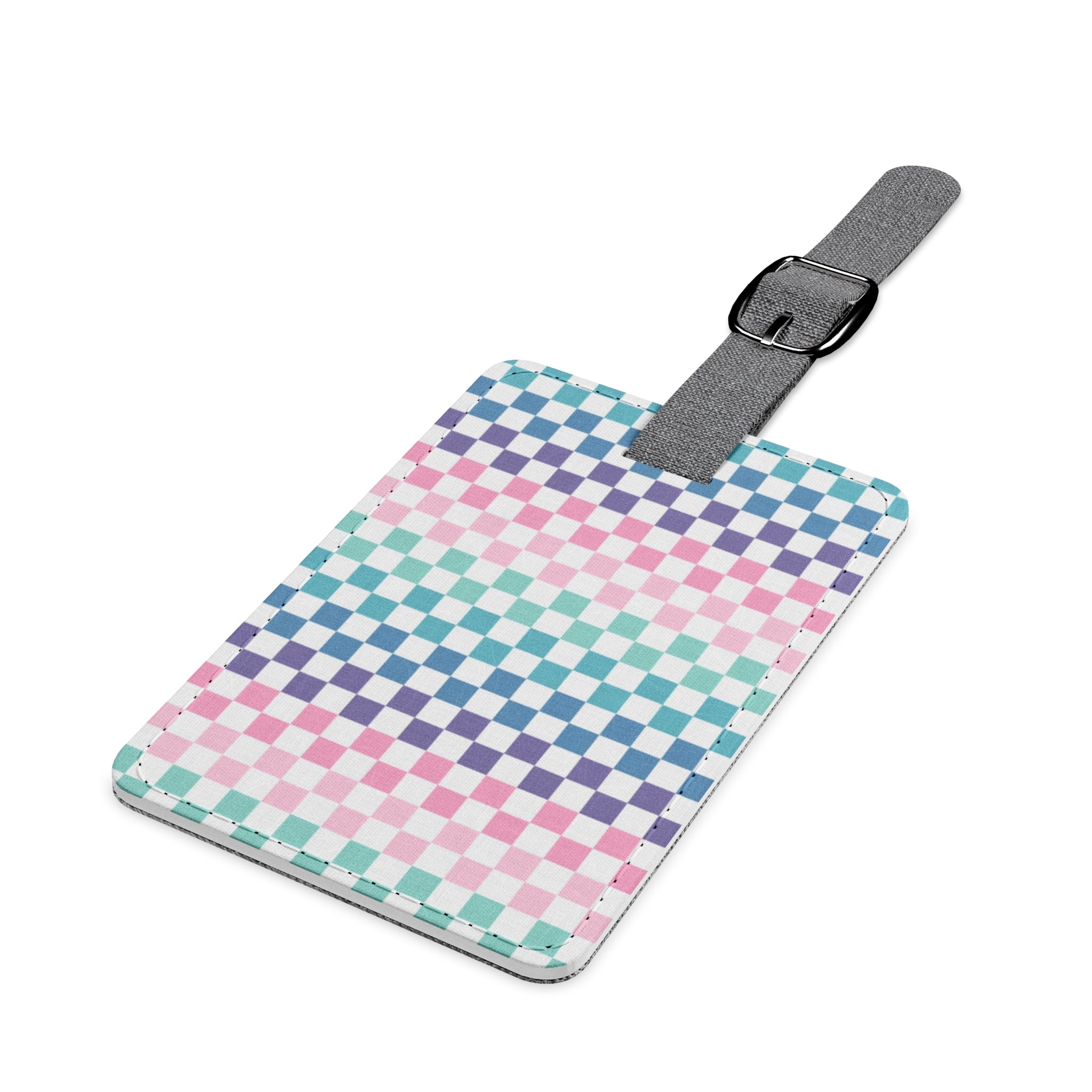 Vaporwave Rainbow  Checkerboard Multi-Color Saffiano Polyester Luggage Tag, Rectangle, Artsulli - Art is Long, Life is Short, Accessories, , , , , , , 