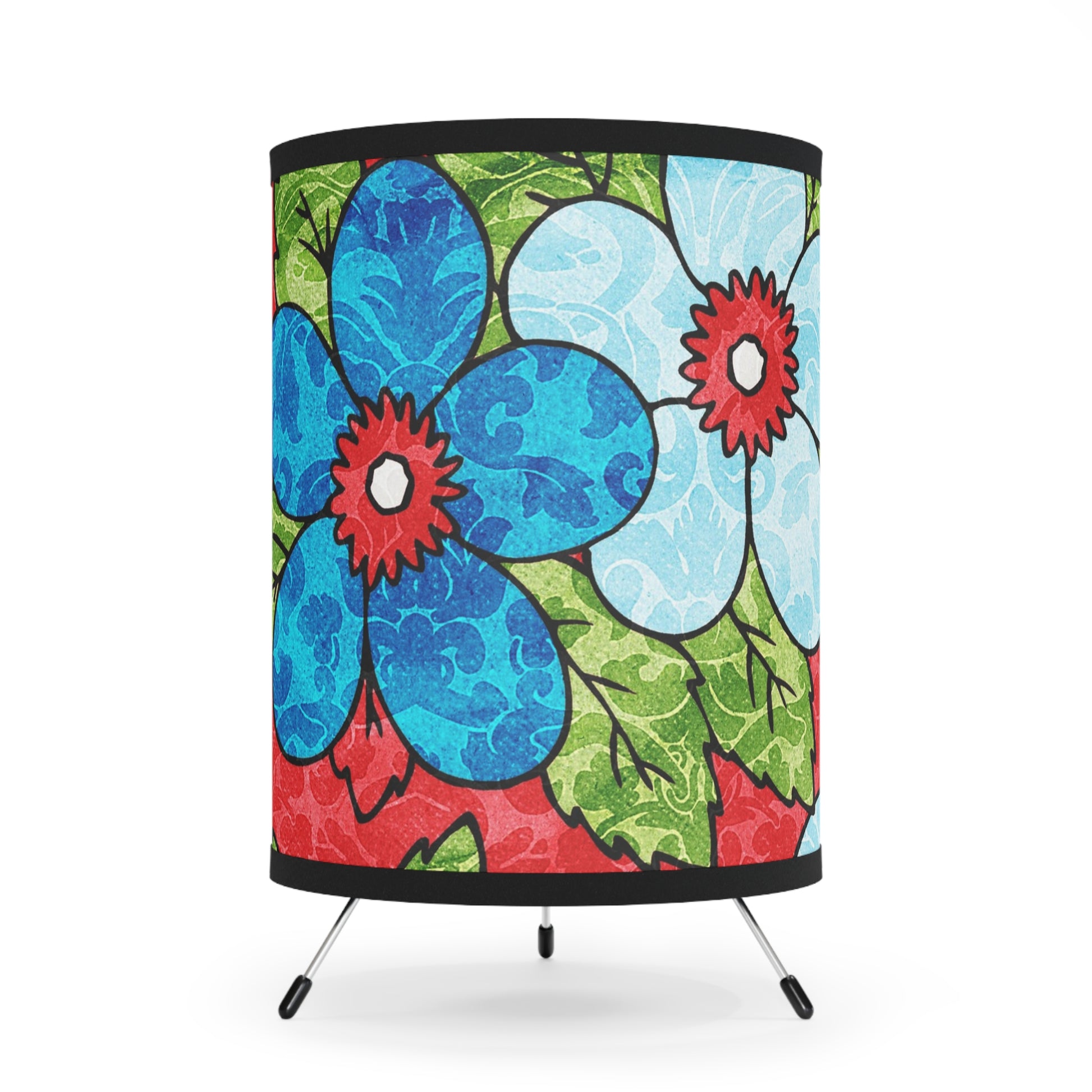 Groovy Red Floral Kl Tripod Lamp with High-Res Printed Shade, US\CA plug, Artsulli - Art is Long, Life is Short, Home Decor, Size, One size, Color, Black, , , 16430713522992471920