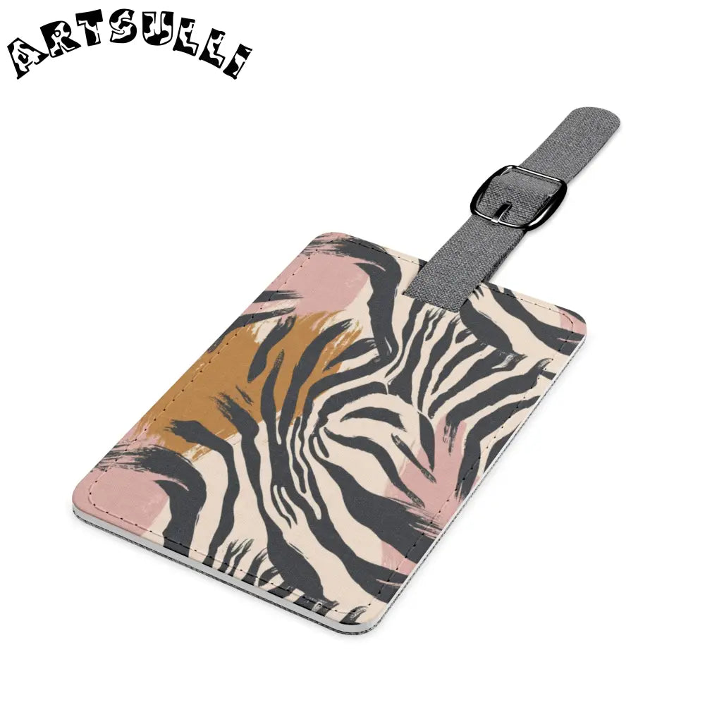 JAKKOUTTHEBXX Zebra Print Gray Canvas Luggage Tag with Canvas Buckle