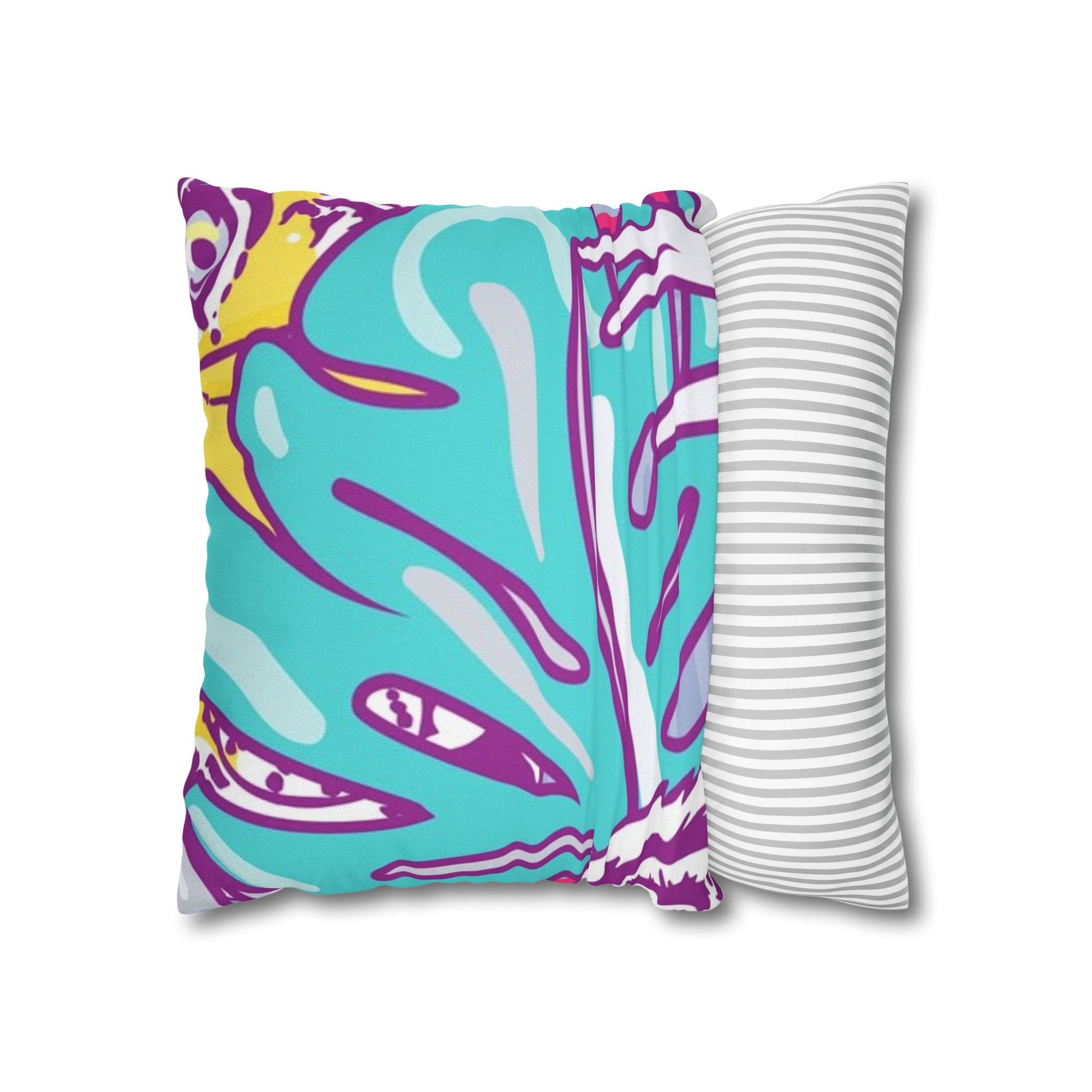 Tropical Floral Tigers Torquise and Purple Spun Polyester Square Pillowcase, Artsulli - Art is Long, Life is Short, Home Decor, , , , , , , 