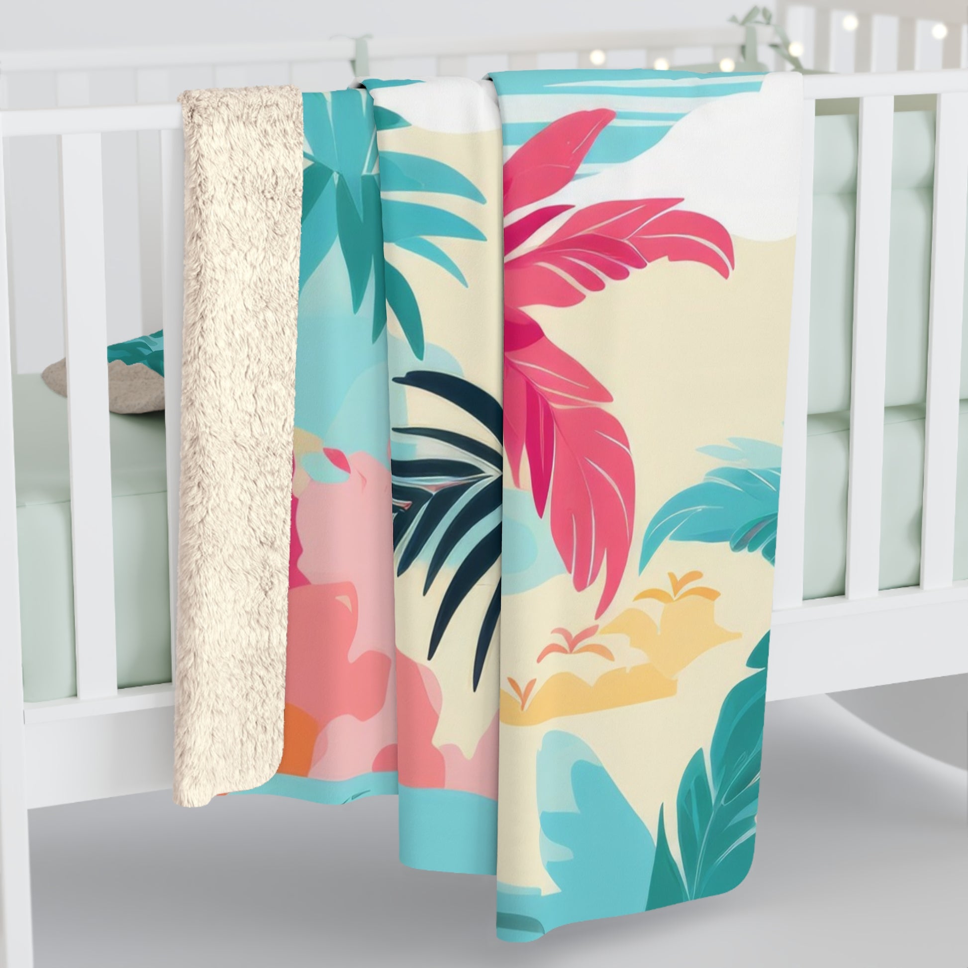 Tropical Palm Beach Paradise Multi-Color Sherpa Fleece Blanket, Artsulli - Art is Long, Life is Short, Home Decor, , , , , , , 