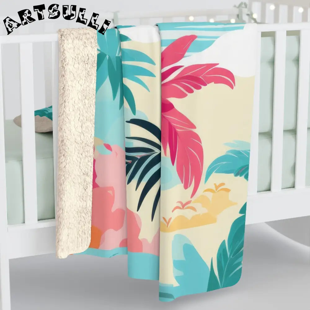 JAKKOUTTHEBXX Tropical Palm Beach Paradise Multi-Color Sherpa Fleece