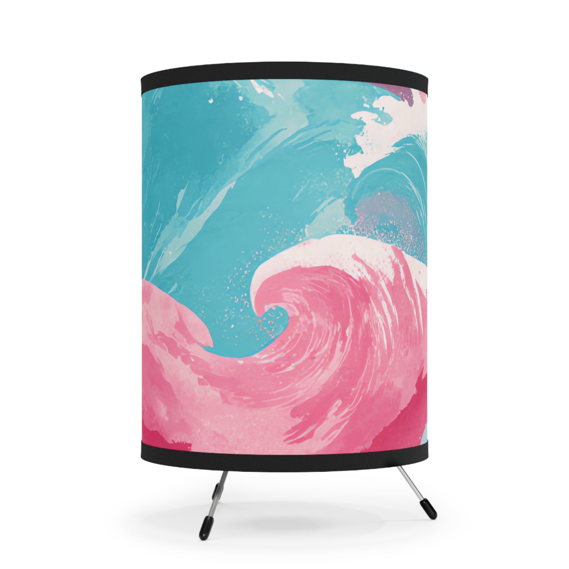 The Great Pastelwave Pink and Blue Tripod Lamp with High-Res Printed Shade, US\CA plug, Artsulli - Art is Long, Life is Short, Home Decor, , , , , , , 