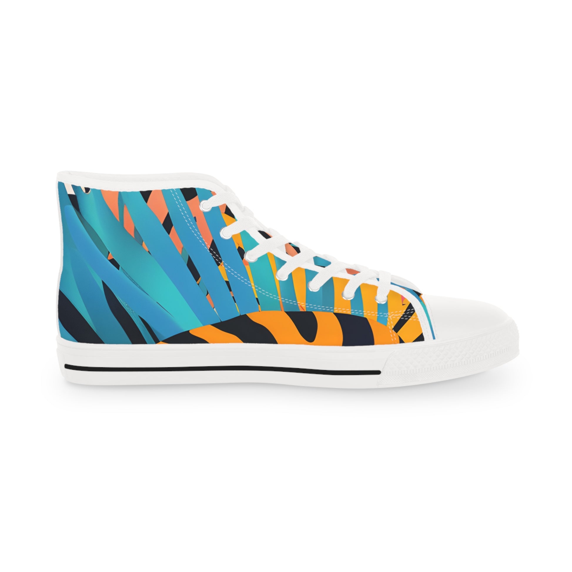 Palm Leaves x Tiger Stripes III Orange and Blue Men's High Top Sneakers, Artsulli - Art is Long, Life is Short, Shoes, , , , , , , 