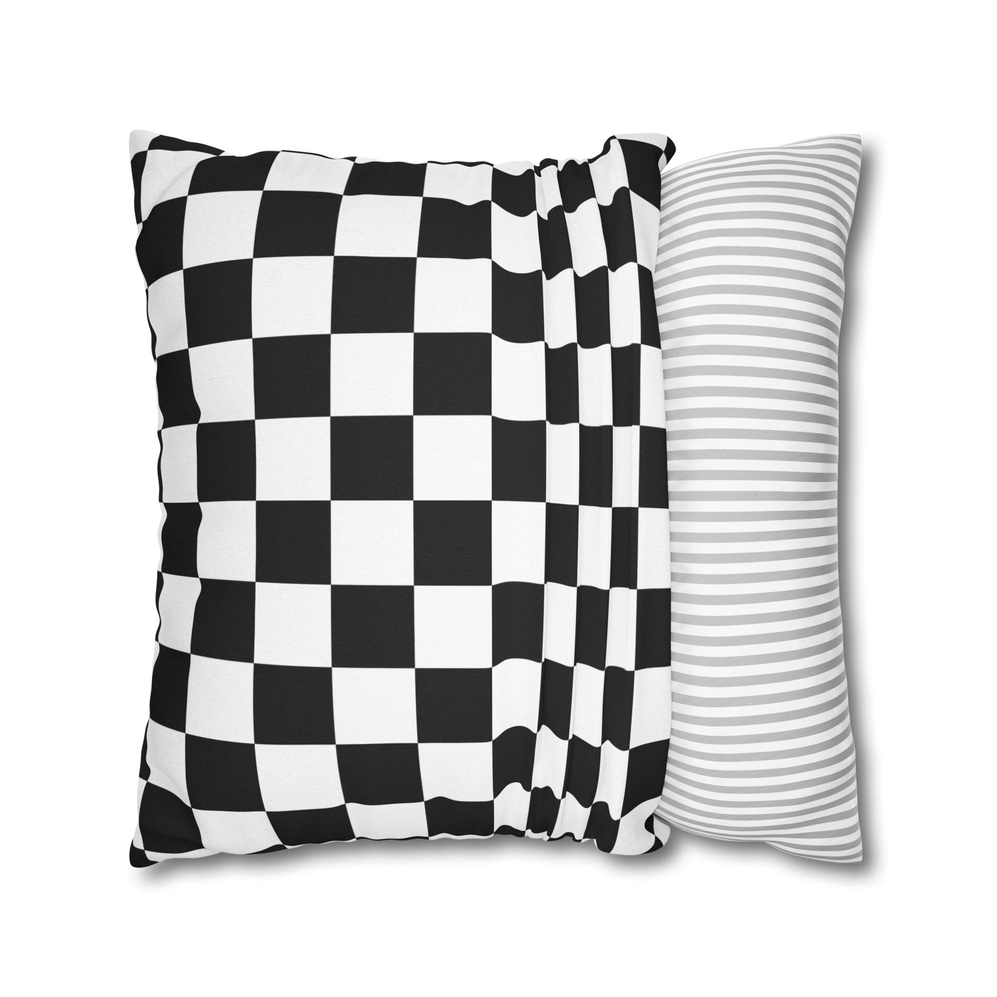 Checkerboard Black and White Spun Polyester Square Pillowcase, Artsulli - Art is Long, Life is Short, Home Decor, , , , , , , 