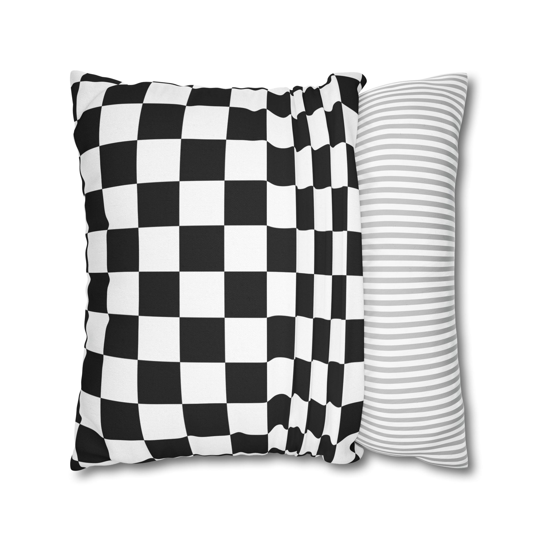 Checkerboard Black and White Spun Polyester Square Pillowcase, Artsulli - Art is Long, Life is Short, Home Decor, , , , , , , 