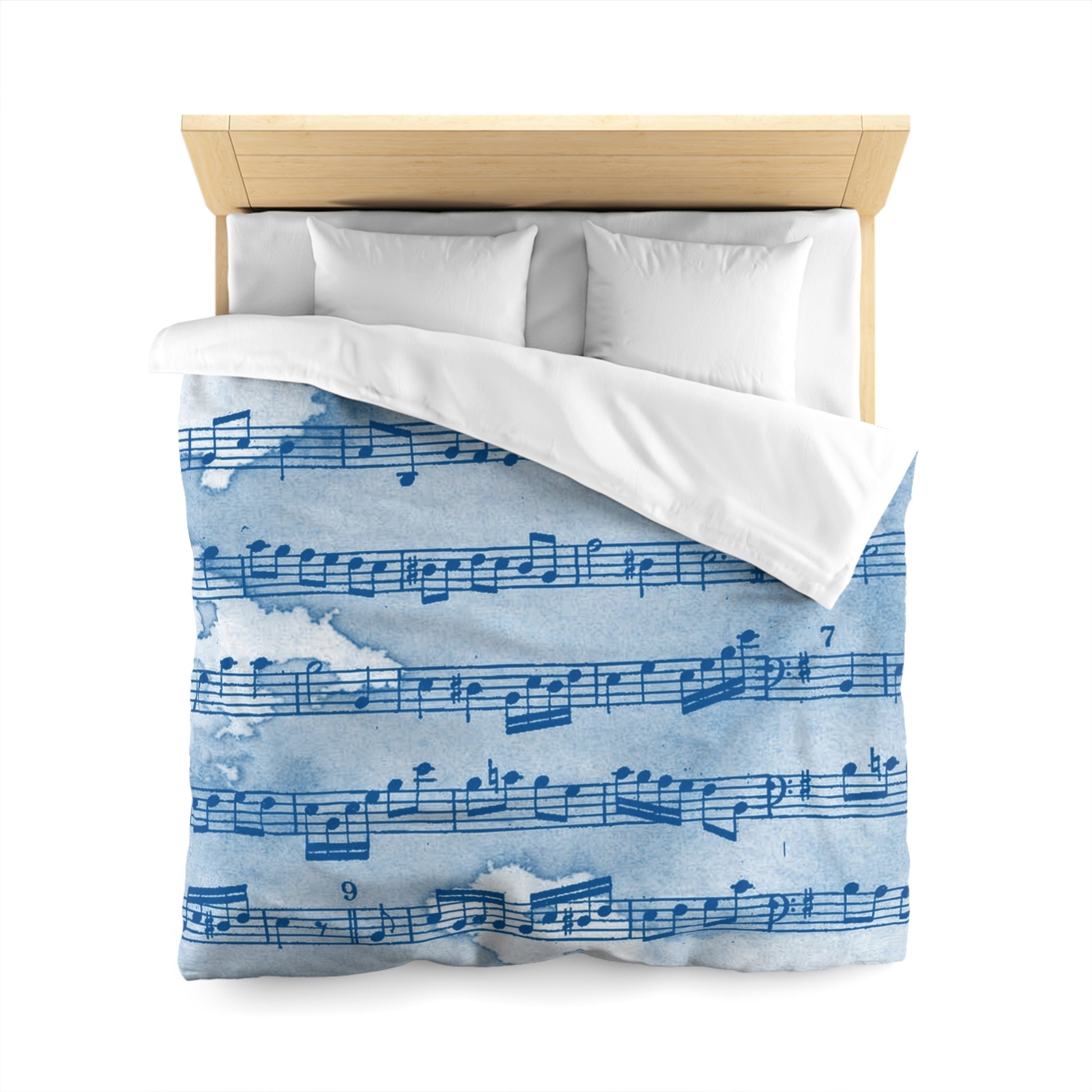 Drip Spill Type Beat Sheet Music Blue Microfiber Duvet Cover, Artsulli - Art is Long, Life is Short, Home Decor, , , , , , , 