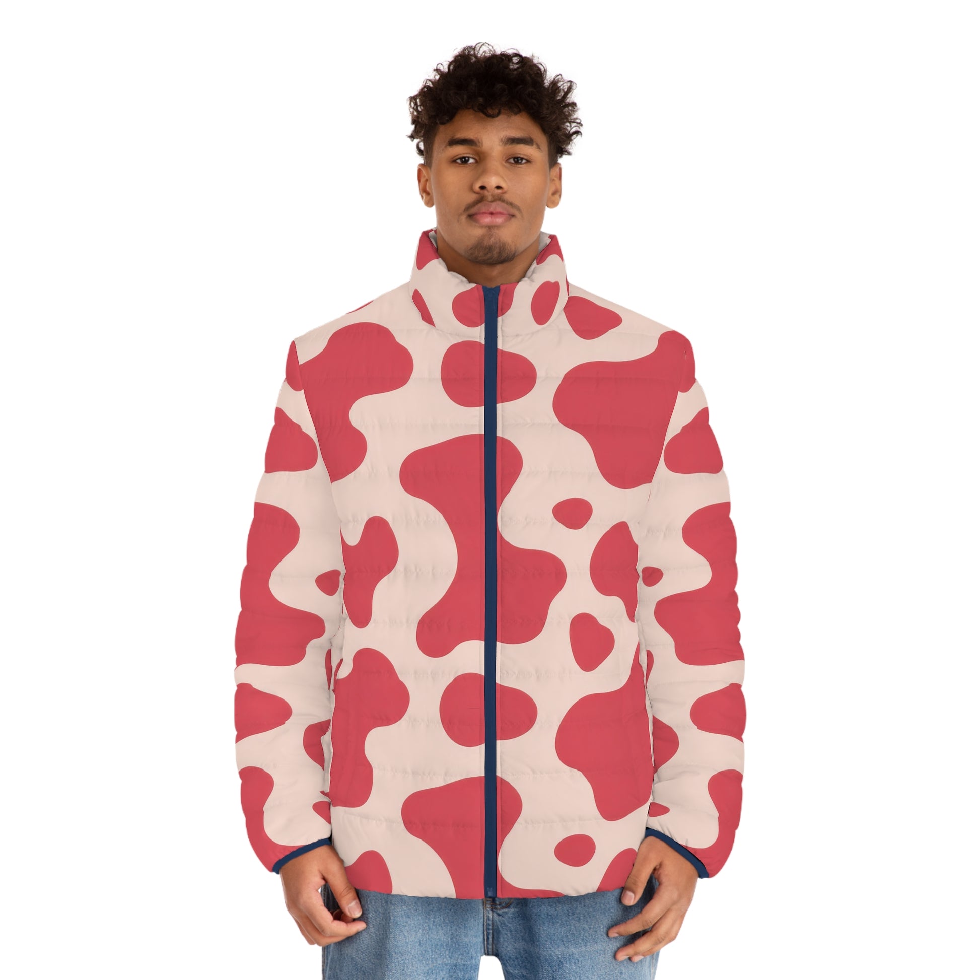 Red Jungle Cow Men's Puffer Jacket (AOP), Artsulli - Art is Long, Life is Short, All Over Prints, , , , , , , 