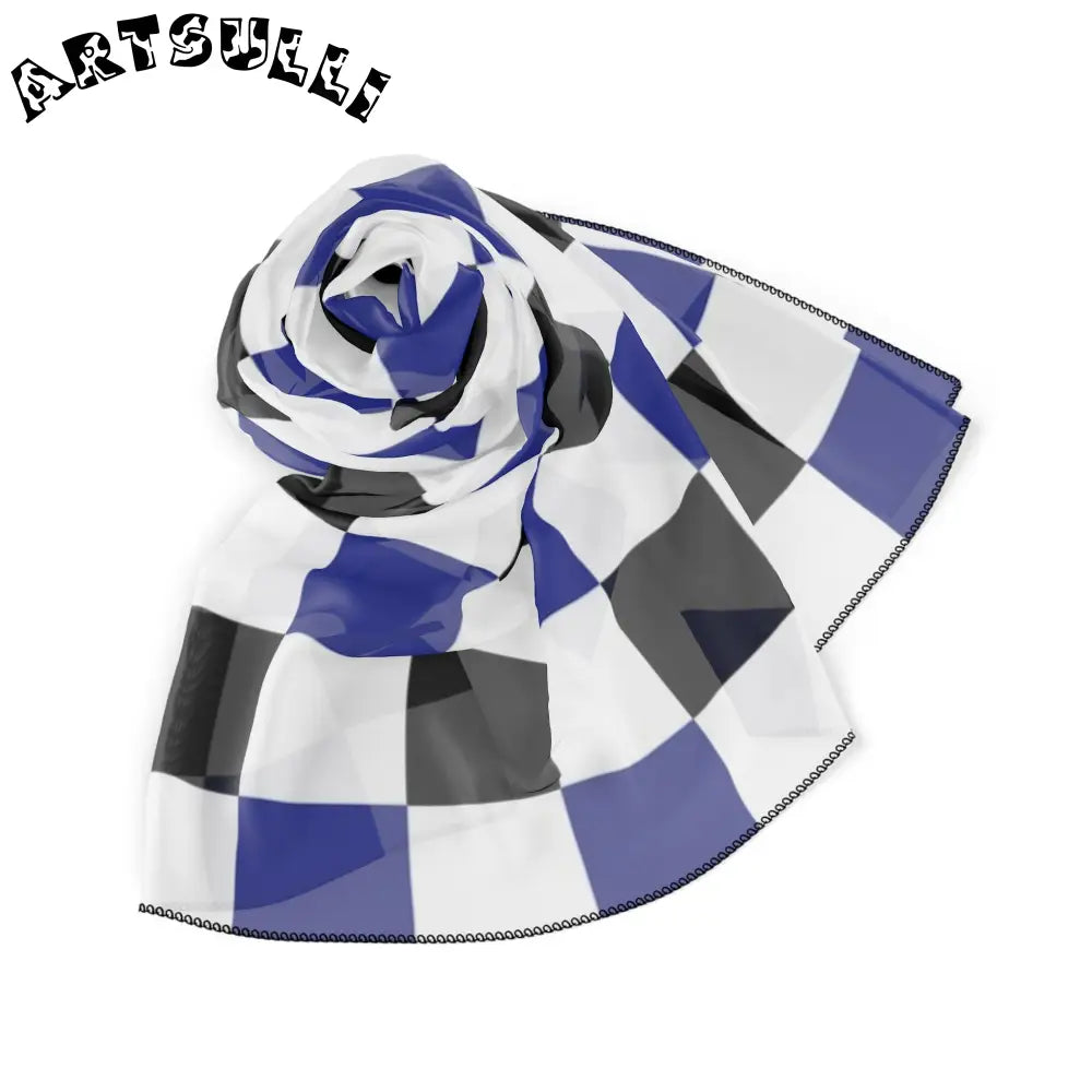 JAKKOUTTHEBXX Checkerboard Blue White and Black Poly Scarf