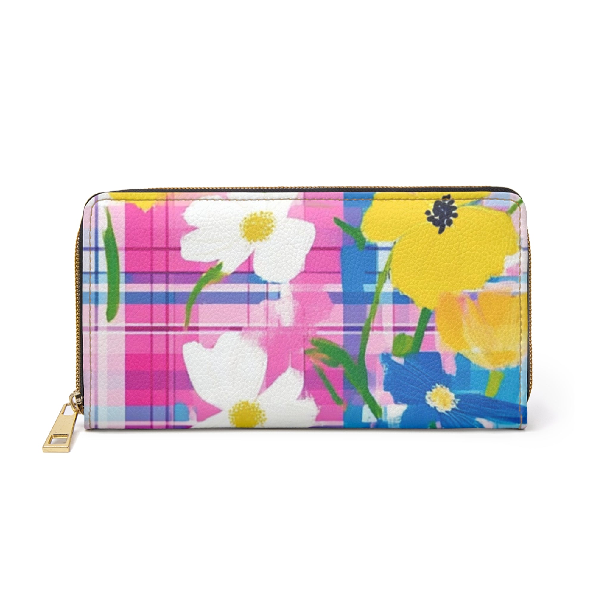 Plaid Garden Pink and Purple Zipper Wallet, Artsulli - Art is Long, Life is Short, Accessories, Size, One size, Color, White, , , 93816986586538
