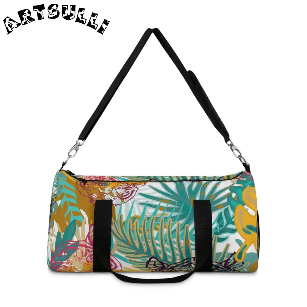 JAKKOUTTHEBXX Tropical Jungle Tigers Brown and Green Duffel Bag