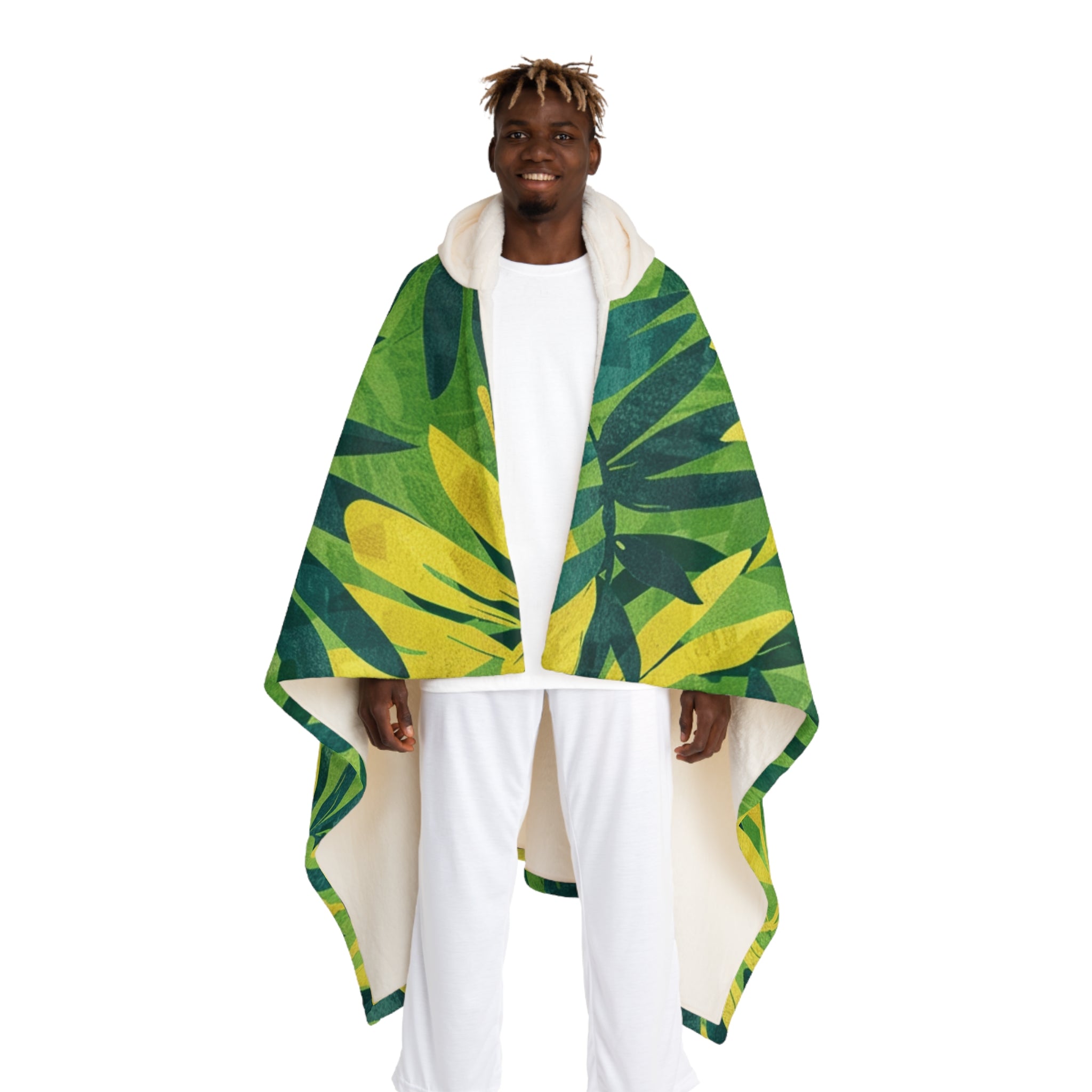 Green Leaf x Yellow Leaf x Tropical x Jungle Hooded Sherpa Fleece Blanket, Artsulli - Art is Long, Life is Short, All Over Prints, Size, One size, Color, Cream, , , 43749454959102208998