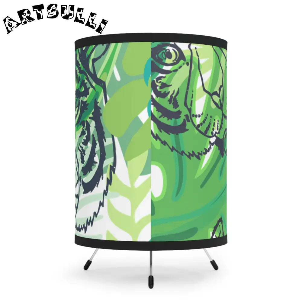 JAKKOUTTHEBXX Tropical Jungle Tigers Green Tripod Lamp with High-Res