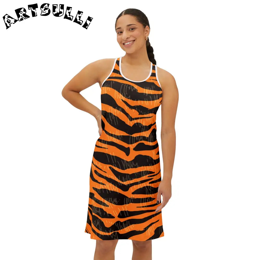 JAKKOUTTHEBXX Tiger Scratches Orange & Black Women’s Racerback Dress