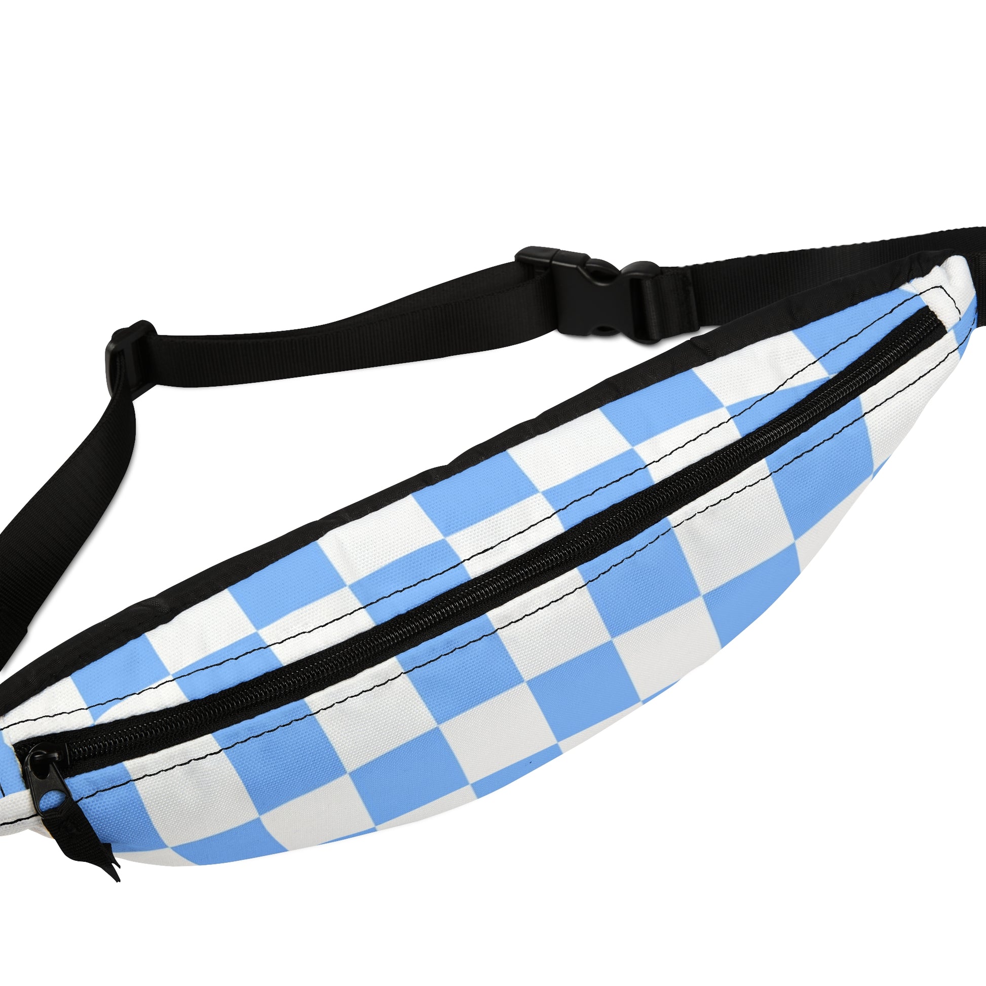Checkerboard White and Light Blue Fanny Pack, Artsulli - Art is Long, Life is Short, Bags, , , , , , , 